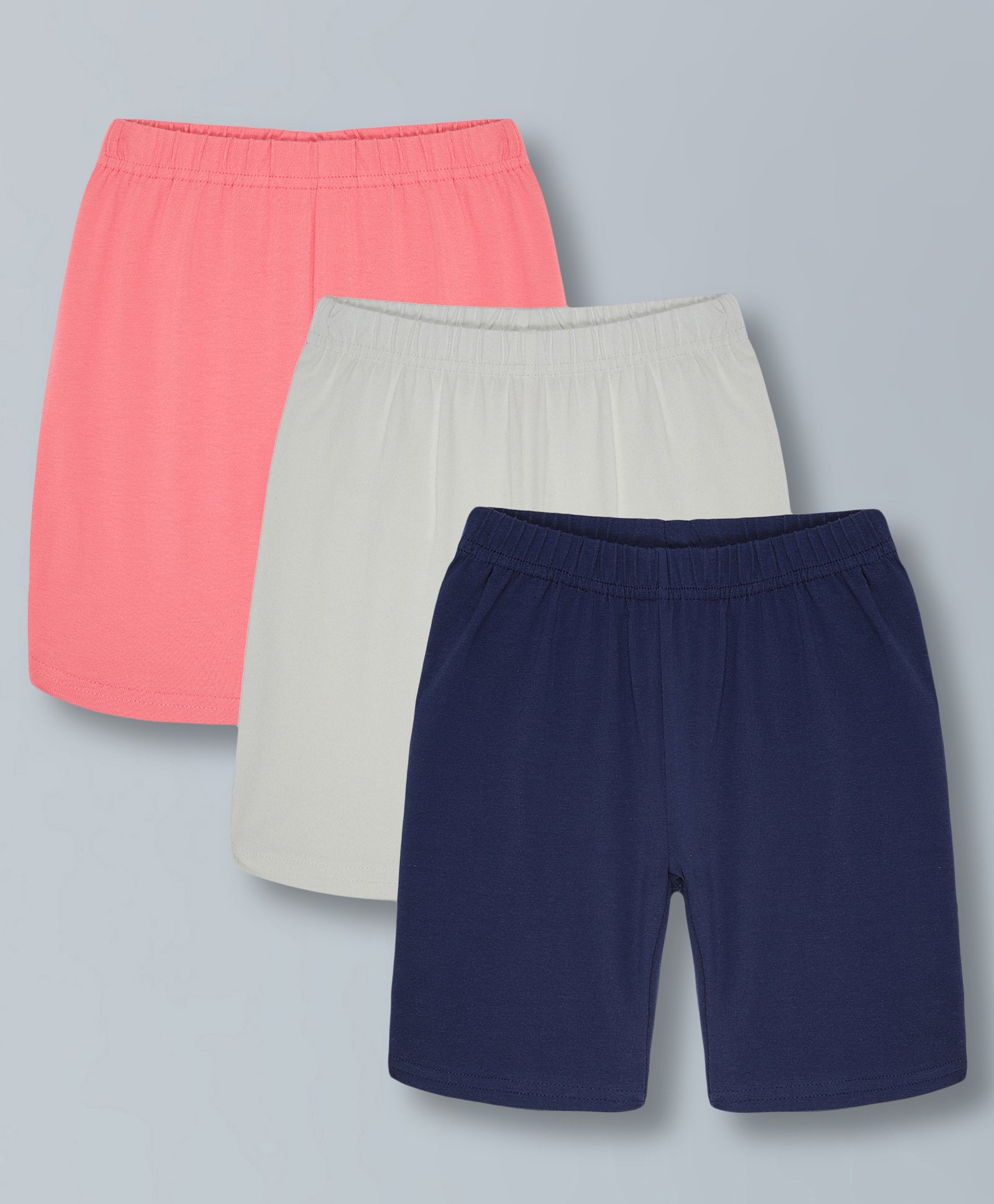 Plum Tree Soft Cotton Lycra Pack Of 3 Solid Cycling Shorts - White & Navy Blue-picture-39