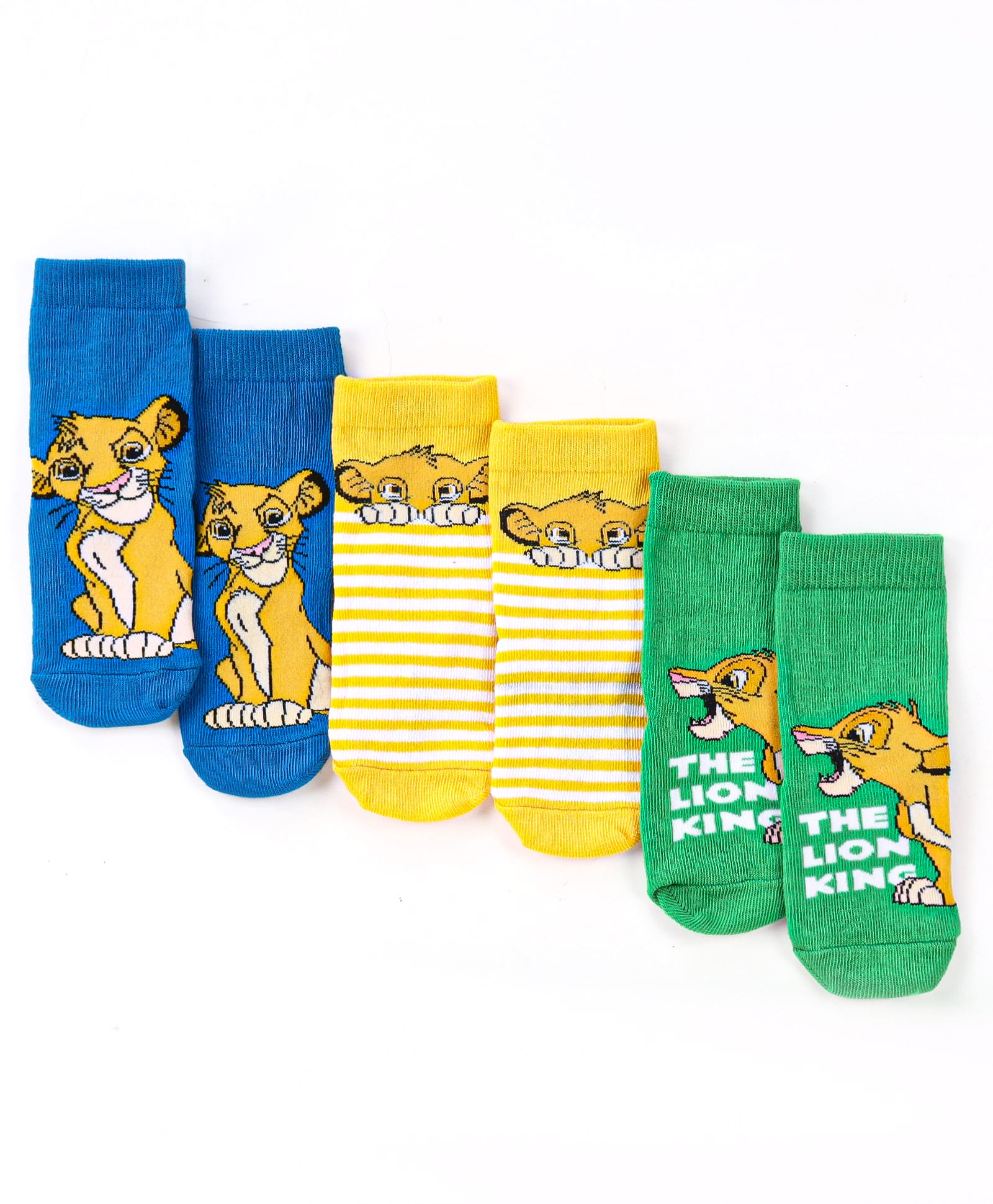 Cute Walk by Babyhug Disney Knit Ankle Length Antibacterial Socks With Lion King Graphics Pack Of 3 - Green Yellow & Blue-image-7