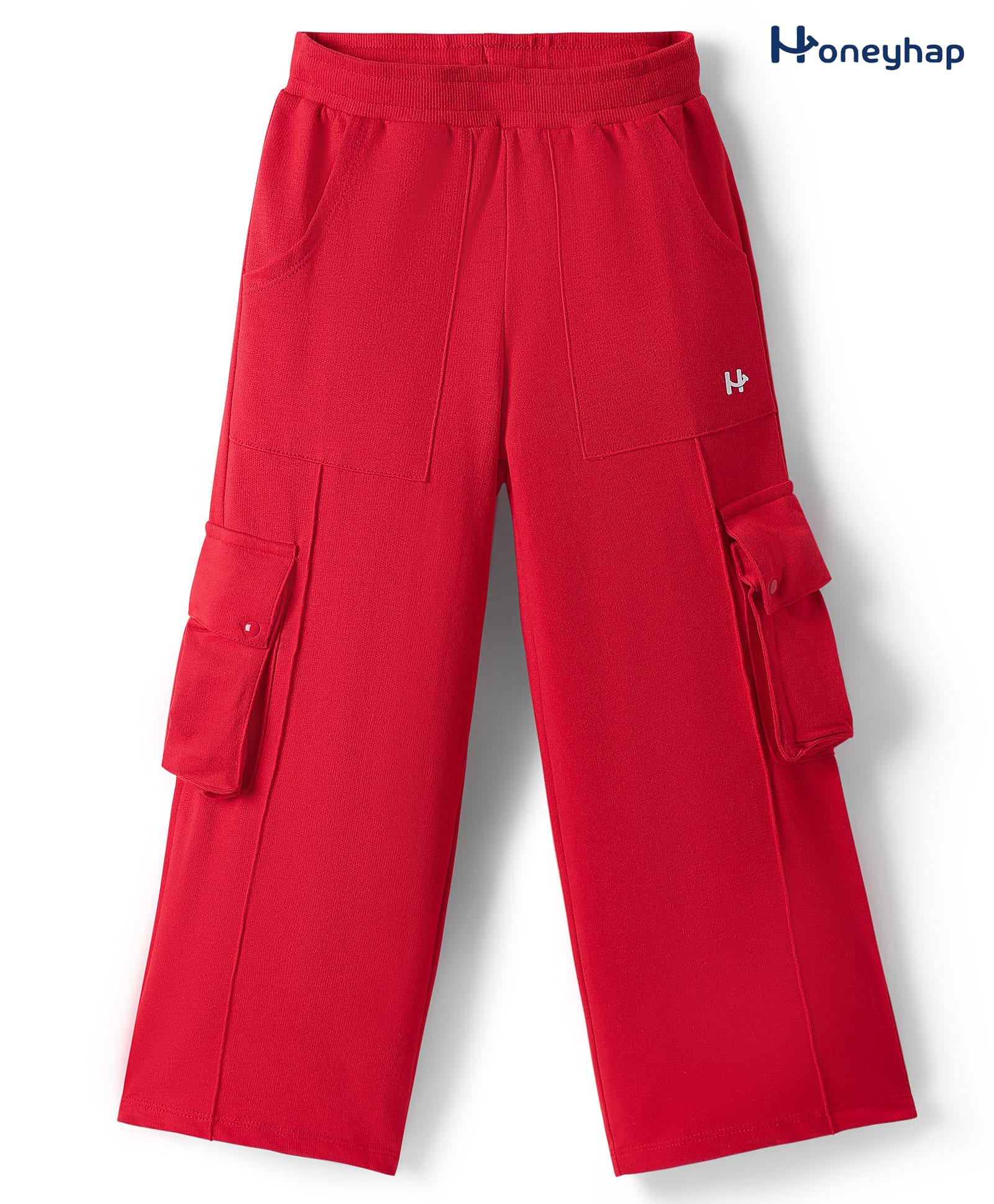 HoneyHap Premium 100% Cotton Looper Knit Full Length Track Pant with Bio Finish & Cargo Pockets - Red-picture-23