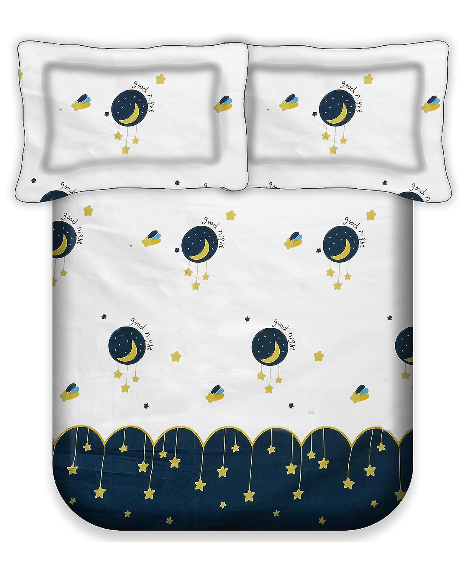 BHAIJI BEDSHEETS Glace Cotton Bed Sheet Double Bed With 2 Pillow Covers Kids Cartoon Prints - Moon Star-image-19