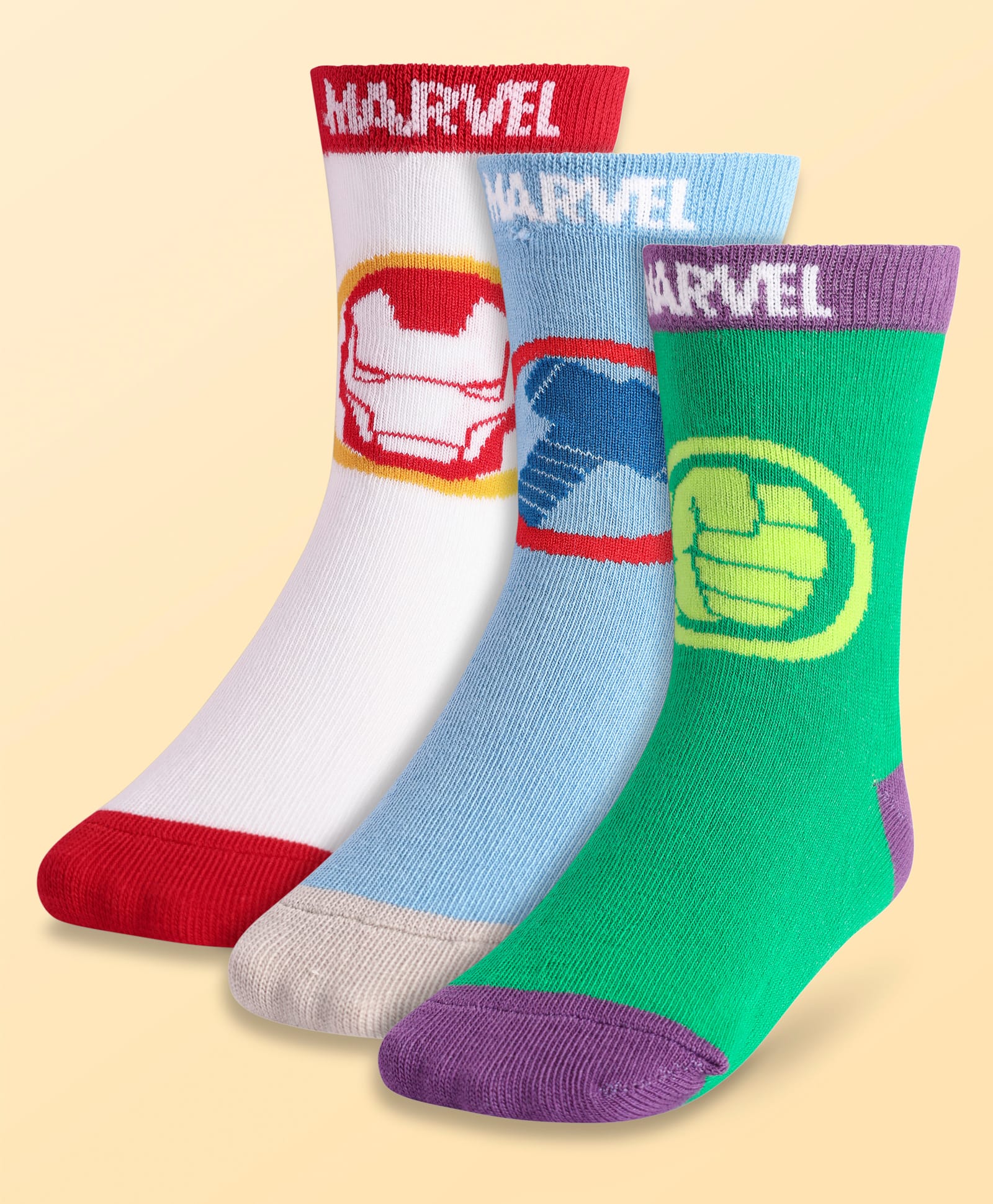Pine Kids Marvel Knit Antibacterial Socks With Avengers Graphics Pack Of 3 - Green Light Blue & White-image-23