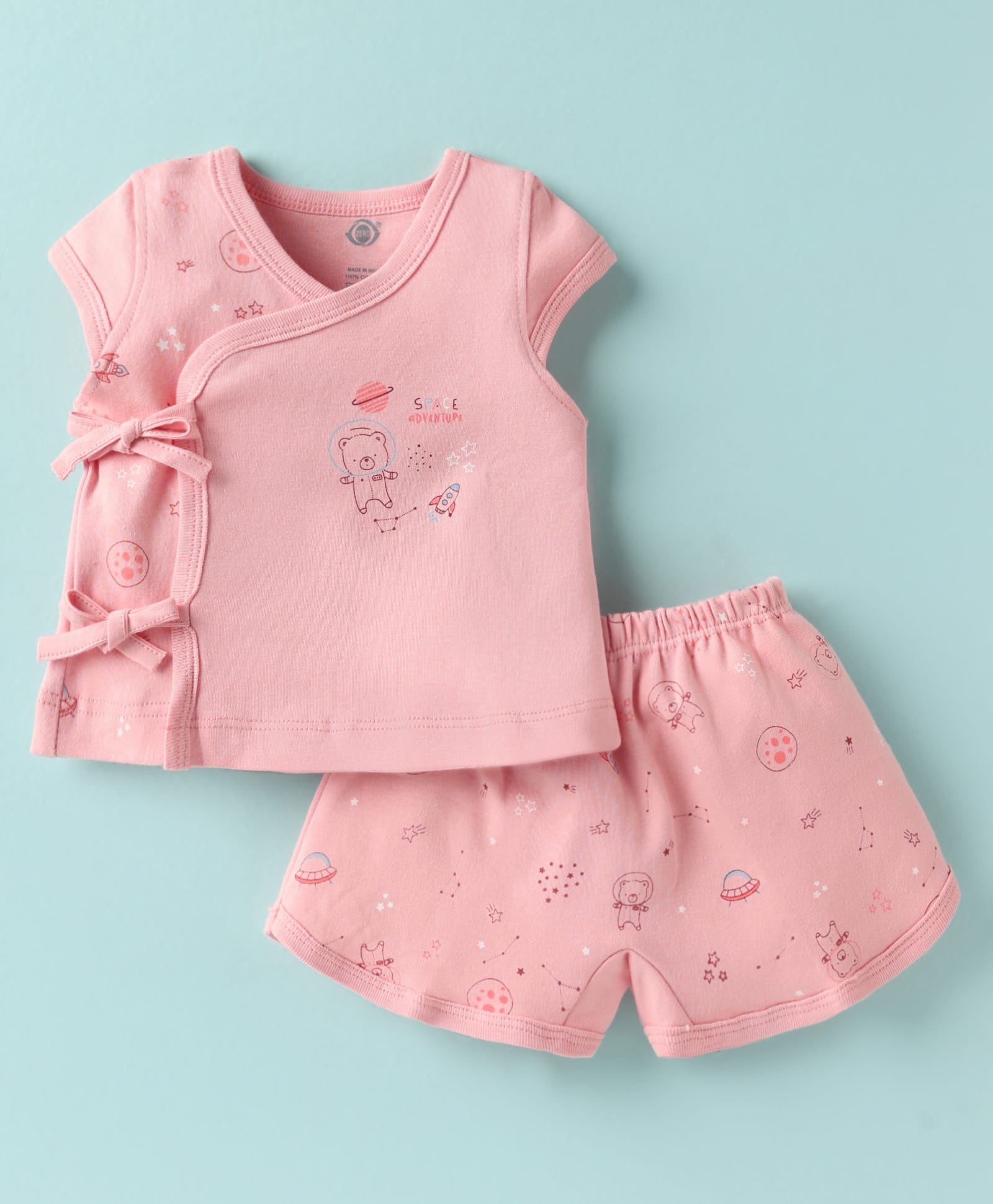 Zero Sinker Knit Sleeveless Shorts Night Suit With Space & Animal Print - Dark Pink-image-11