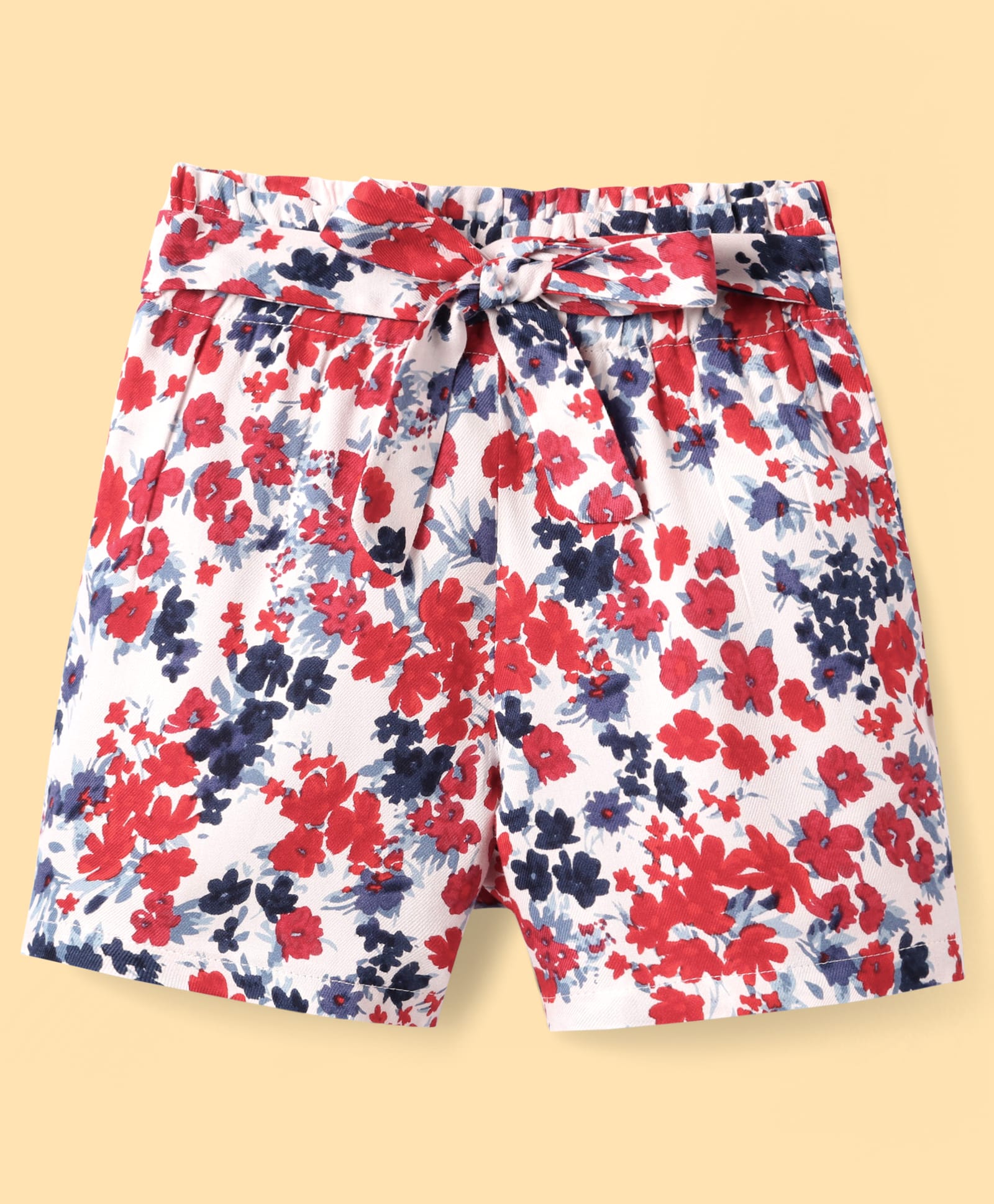 CrayonFlakes Rayon Floral Printed Belted Shorts - Off White-picture-23