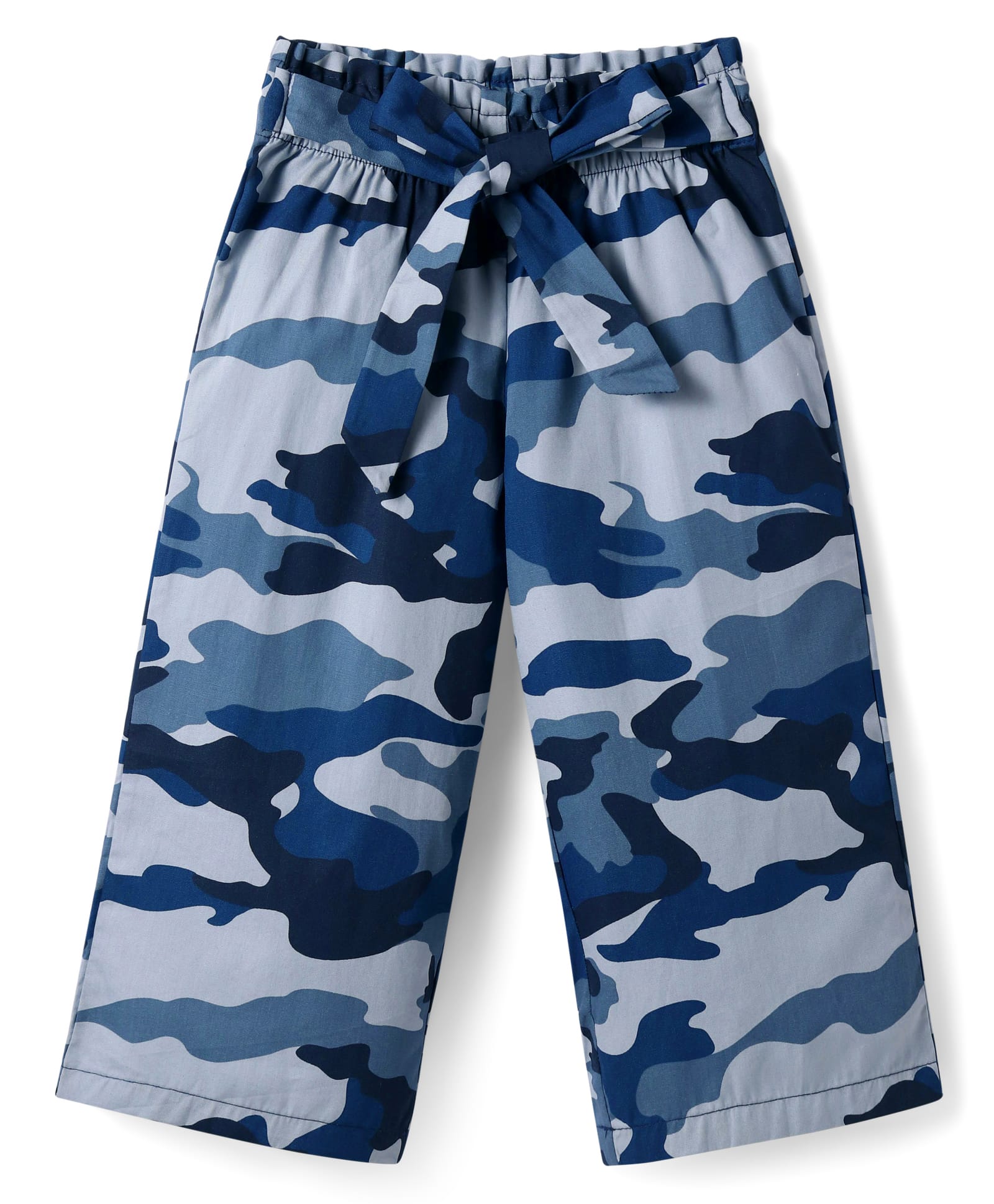 CrayonFlakes Rayon Camouflage Printed Belted Palazzo - Blue-picture-30