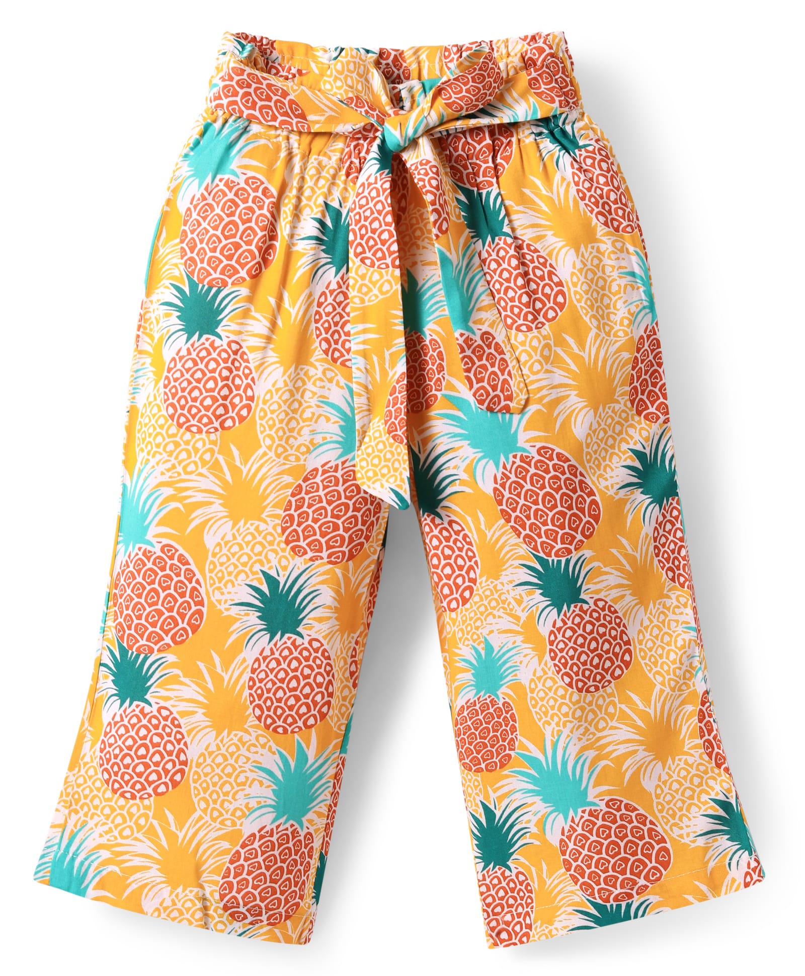 CrayonFlakes Rayon Pineapple Printed Belted Palazzo - Yellow-picture-15