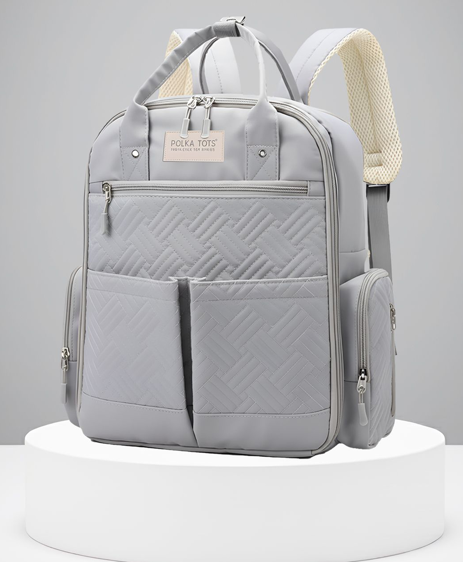 Polka Tots ChicClass Diaper Bag, Travel Diaper BackPack for Parents - Solid Grey-image-6