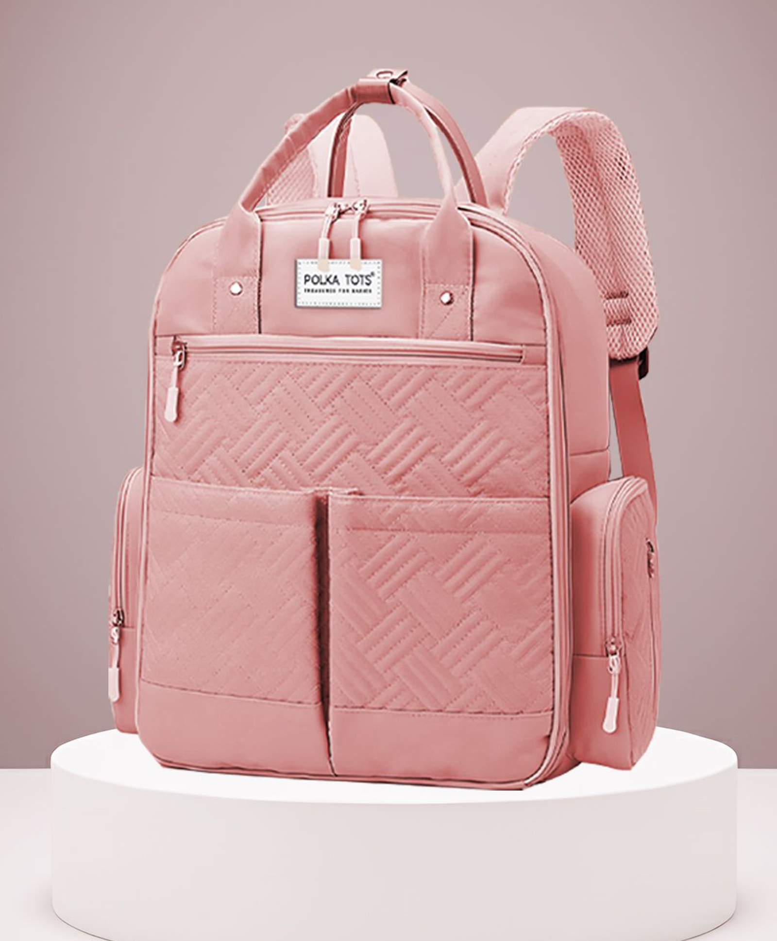 Polka Tots ChicClass Diaper Bag, Travel Diaper BackPack for Parents - Nude Peach-picture-22