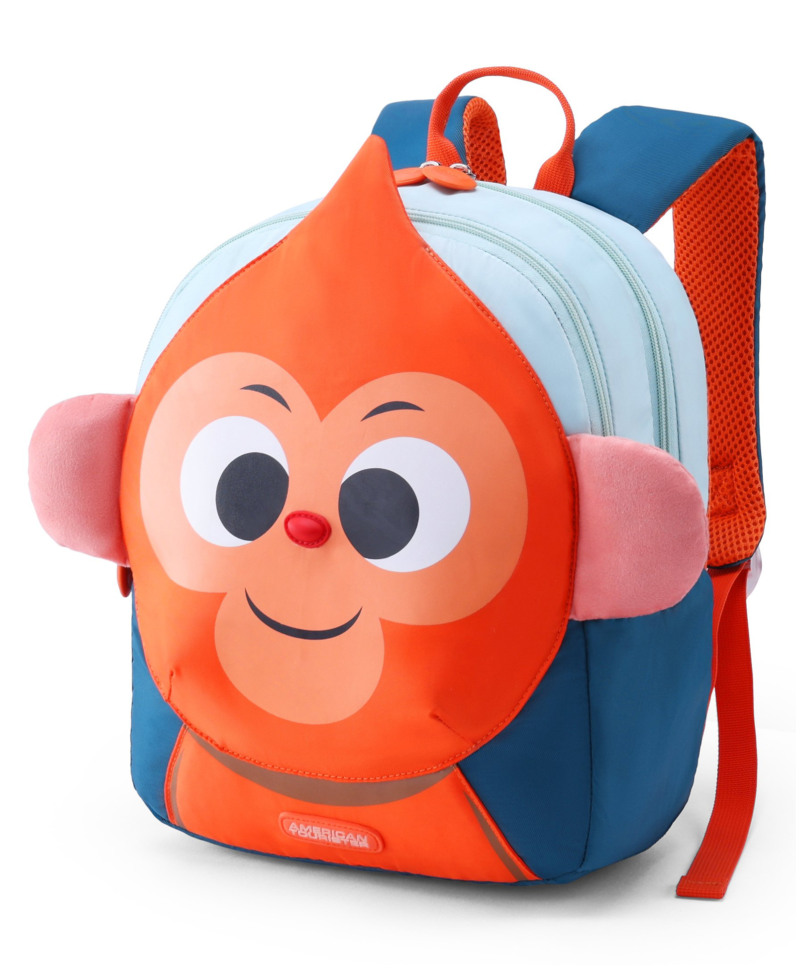 American Tourist Backpack With Monkey Print Orange & Blue - Height 11.81 Inches
