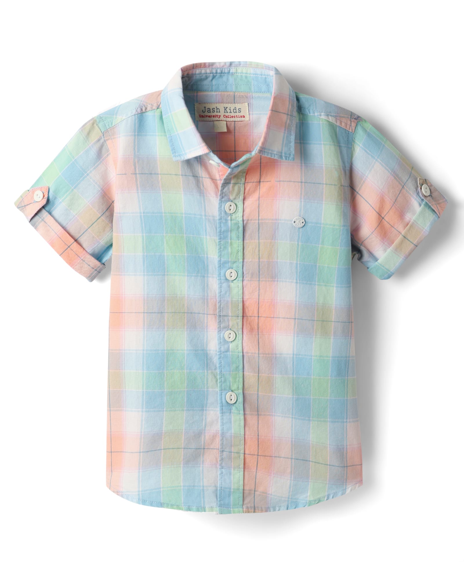 JASH KIDS Cotton Woven Half Sleeves Checkered Shirt - Light Blue-picture-41