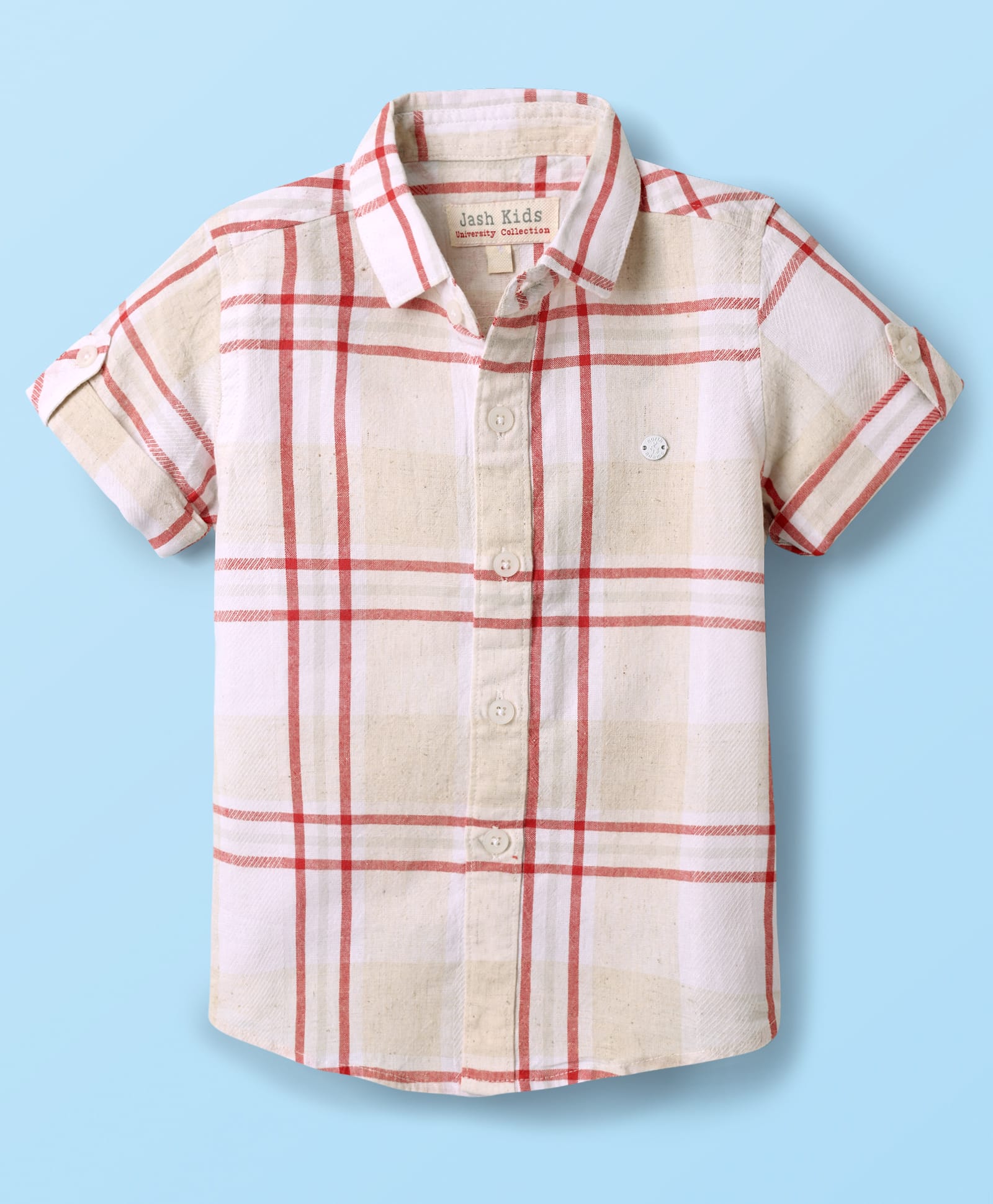 JASH KIDS Cotton Woven Half Sleeves Shirt With Checks Print - Red-picture-45