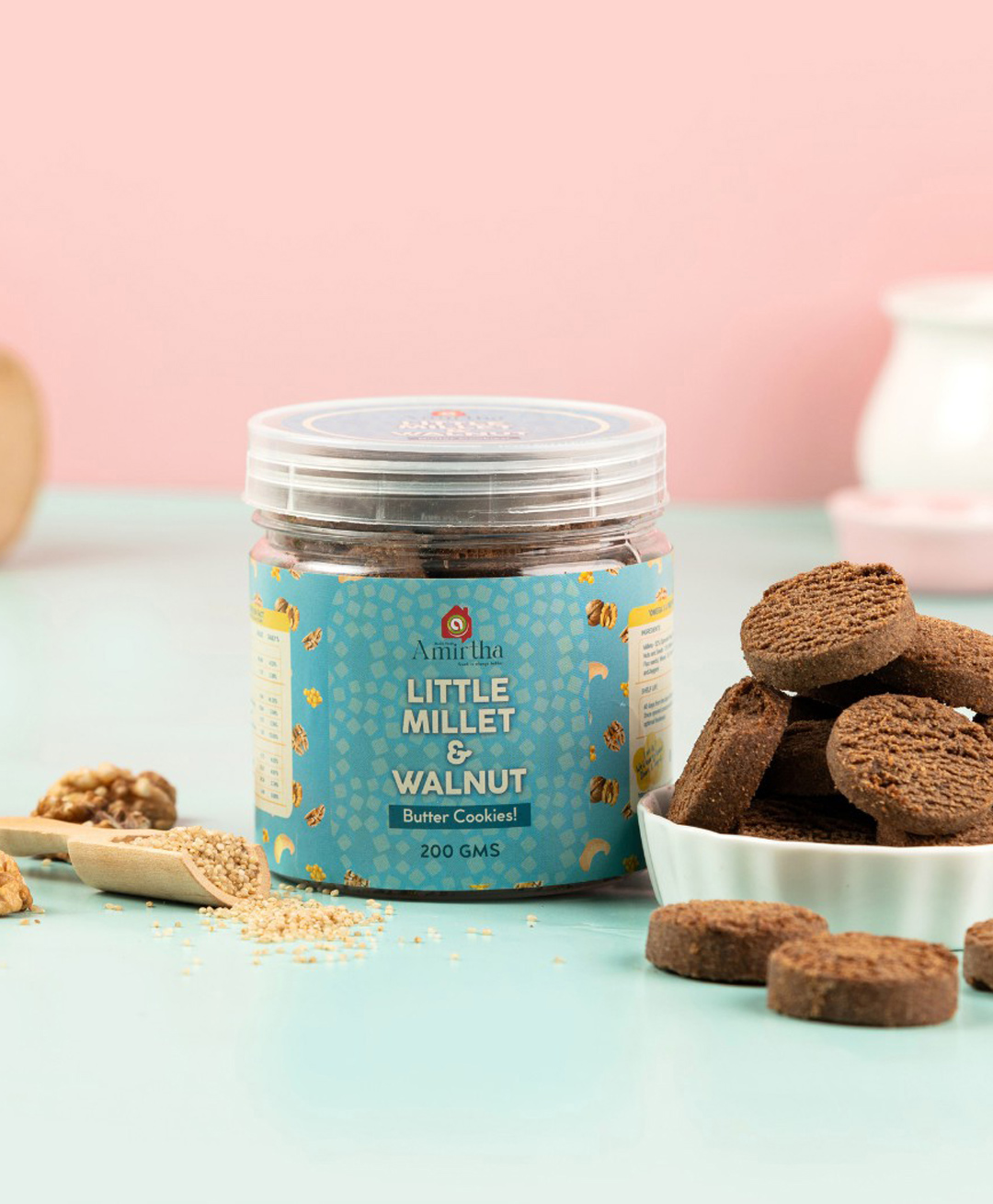 Amirtha Health Foods - Little Millet & Walnut Butter Cookies | NO JUNK cookies | 100% Pure & No additives-200 g-image-49