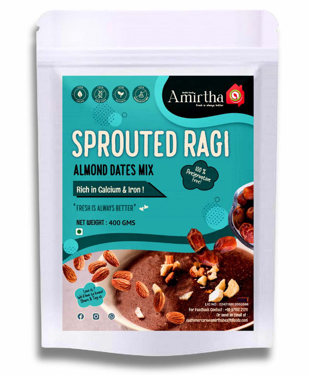 Amirtha Health Foods - Sprouted Ragi Almond Dates Mix- 400g | Iron & Calcium | Non-Instant mix | Porridge, Puttu, Dosa, Rotis-image-15