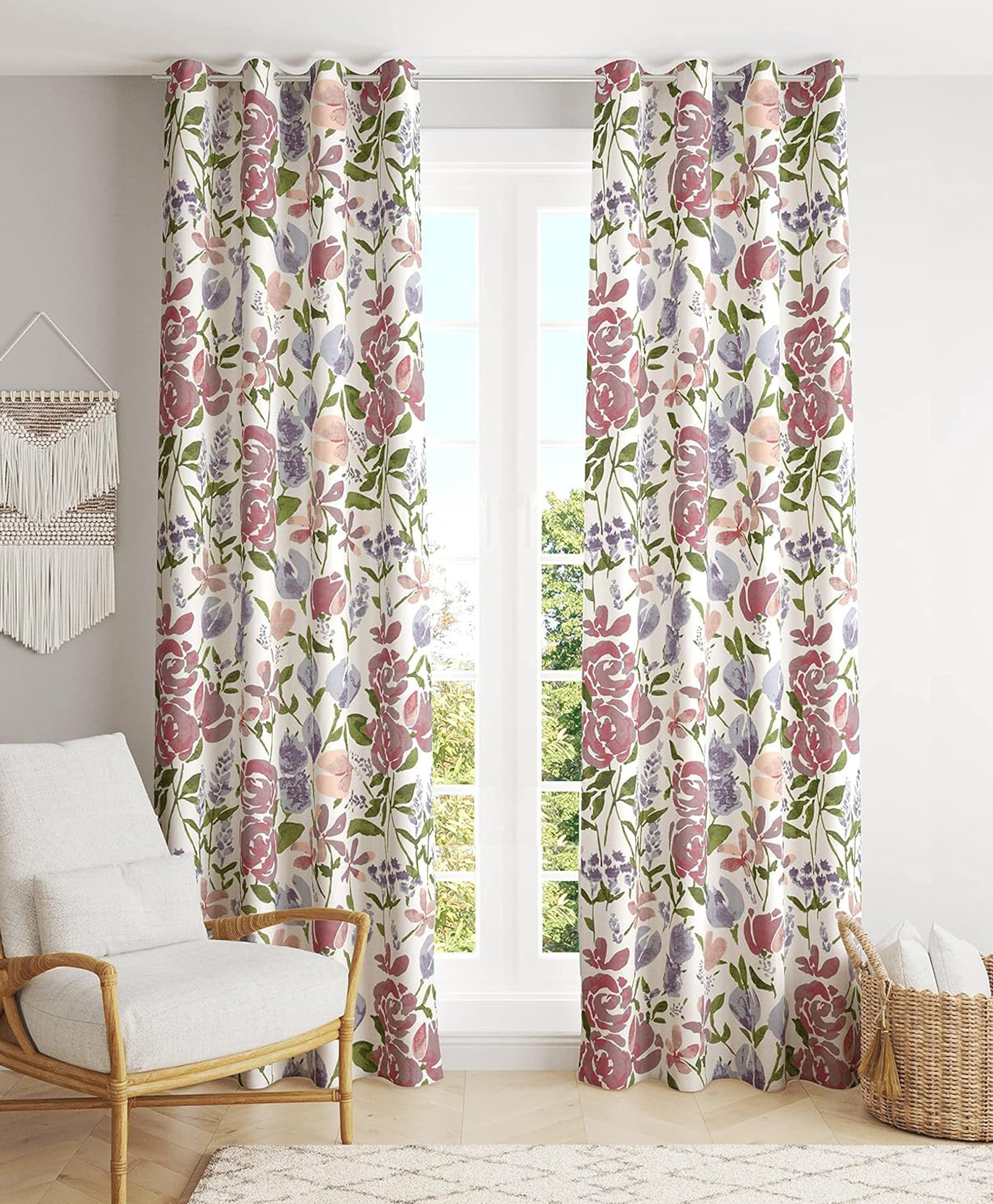 Trance Home Linen Floral Printed 7 Feet 100% Cotton Living Room Bedroom Door and Windows Curtain (Huvu Lilac Set 2,7Ft)-picture-47