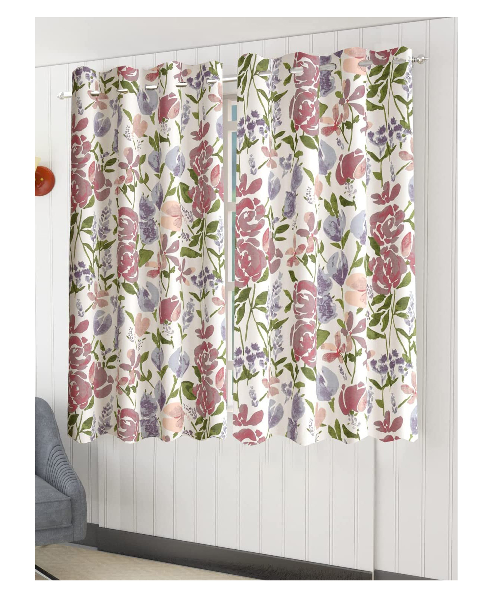 Trance Home Linen Floral Printed 5 Feet 100% Cotton Living Room Bedroom Door and Windows Curtain (Huvu Lilac Set 2,5Ft)