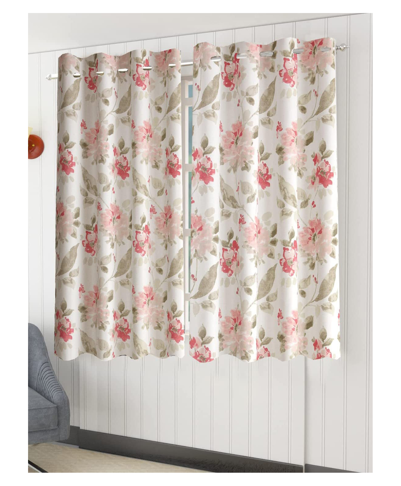 Trance Home Linen Floral Printed 5 Feet 100% Cotton Living Room Bedroom Door and Windows Curtain (Tashi Pink Set 2,5Ft)-picture-15