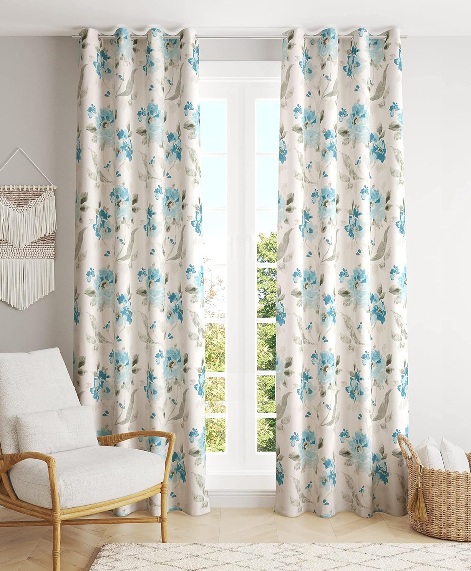 Trance Home Linen Floral Printed 9 Feet 100% Cotton Living Room Bedroom Door and Windows Curtain (Tashi Blue Set 2,9Ft)-picture-39