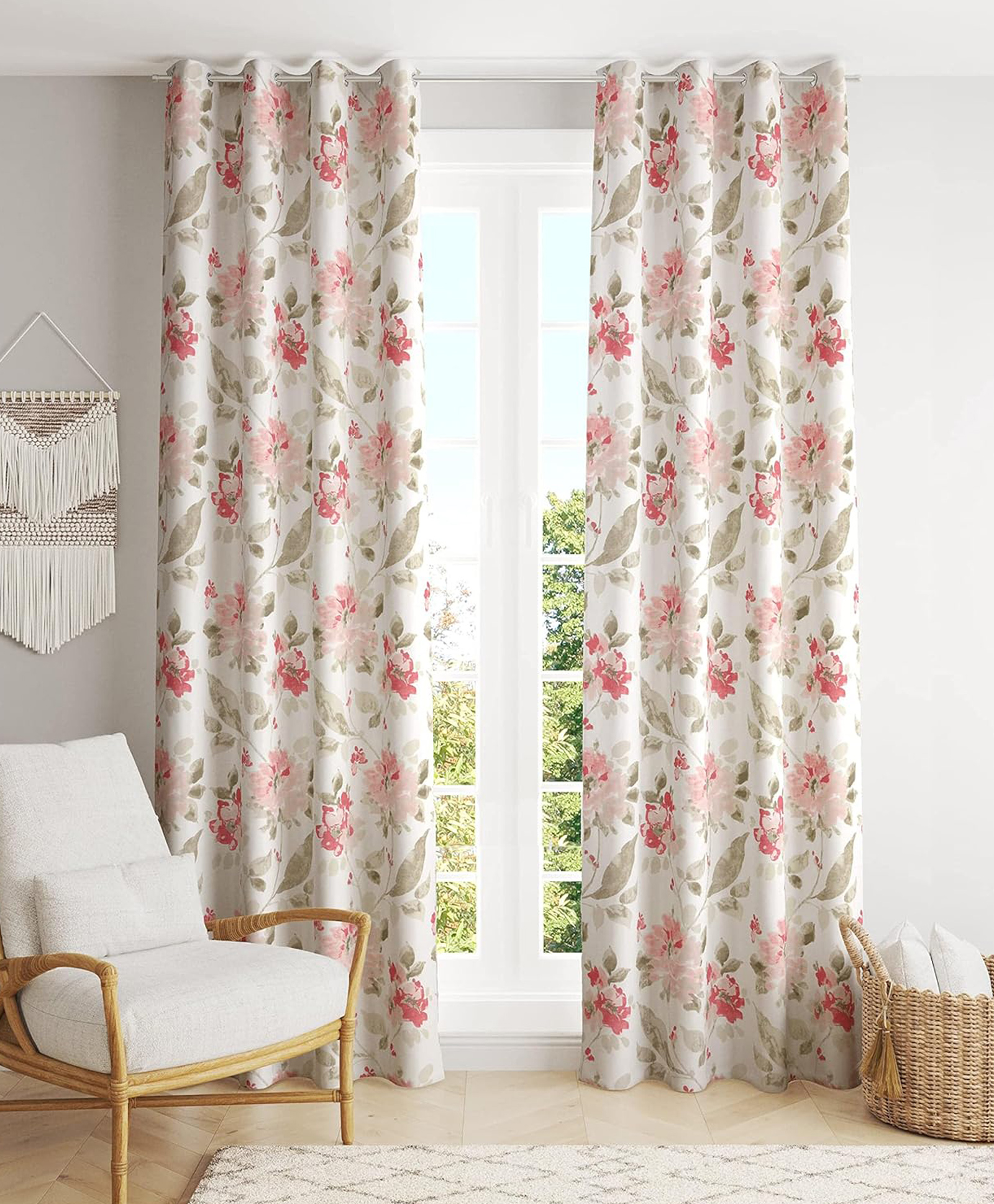 Trance Home Linen Floral Printed 9 Feet 100% Cotton Living Room Bedroom Door and Windows Curtain (Tashi Pink Set 2,9Ft)-picture-26