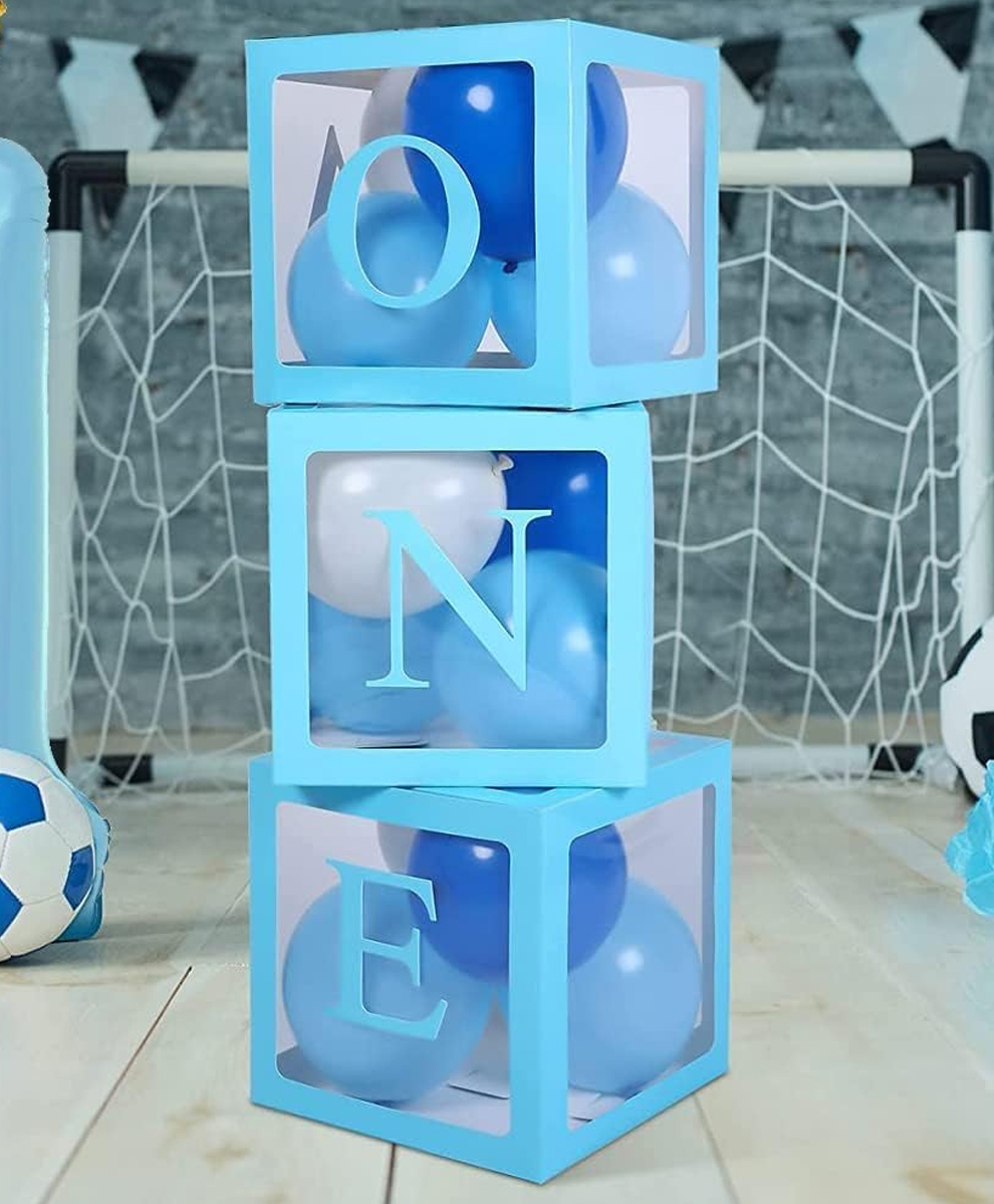 Shopperskart One Balloon Box 1st Birthday Decorations KitBalloon Box is Perfect for First Birthday & Baby Shower -pack of 3 - Blue