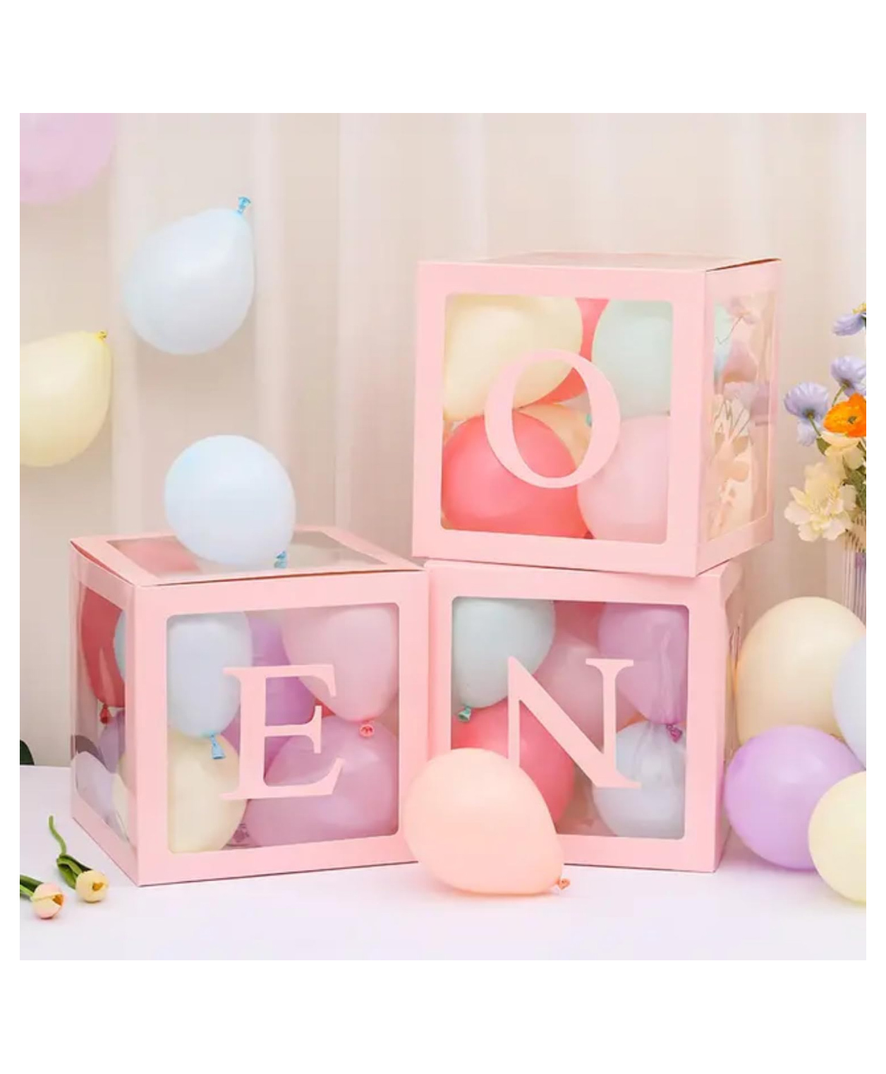 Shopperskart One Balloon Box 1st Birthday Decorations KitBalloon Box is Perfect for First Birthday & Baby Shower -pack of 3 - Pink