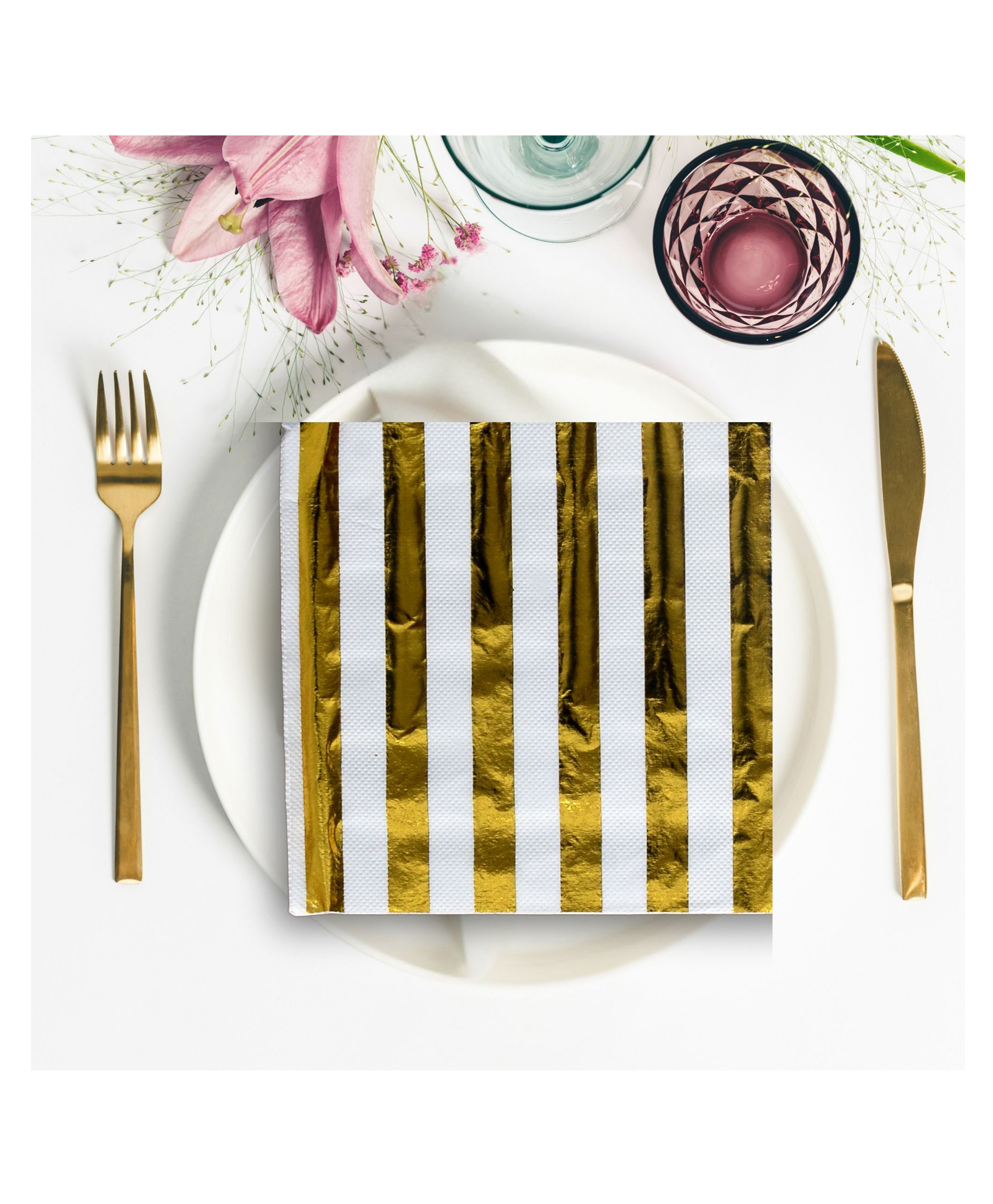 Party Anthem 2 Ply Gold Foil Stripes Paper Napkins - Pack of 32