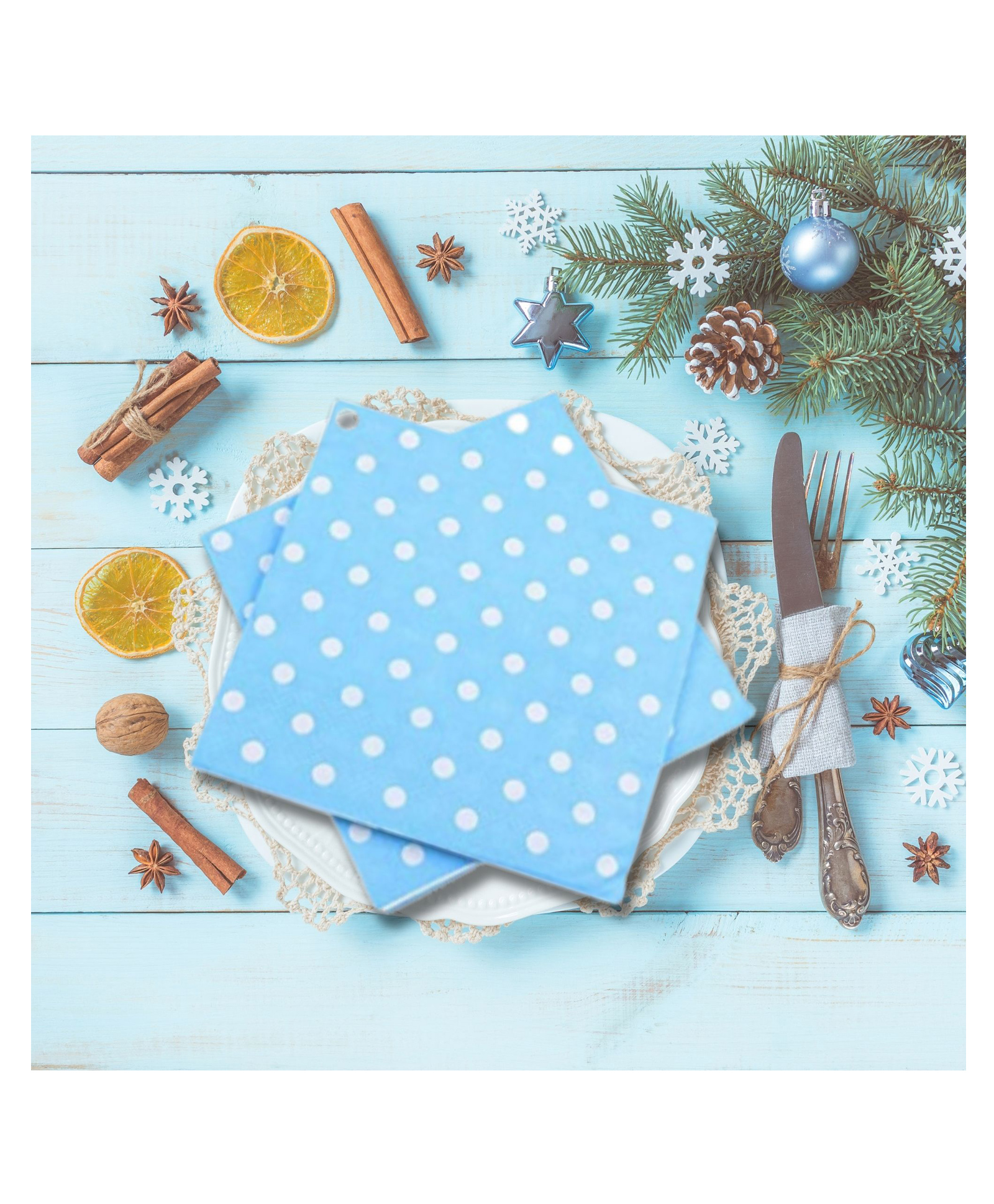 Party Anthem 2 Ply Light Blue Polka Paper Napkins - Pack of 40