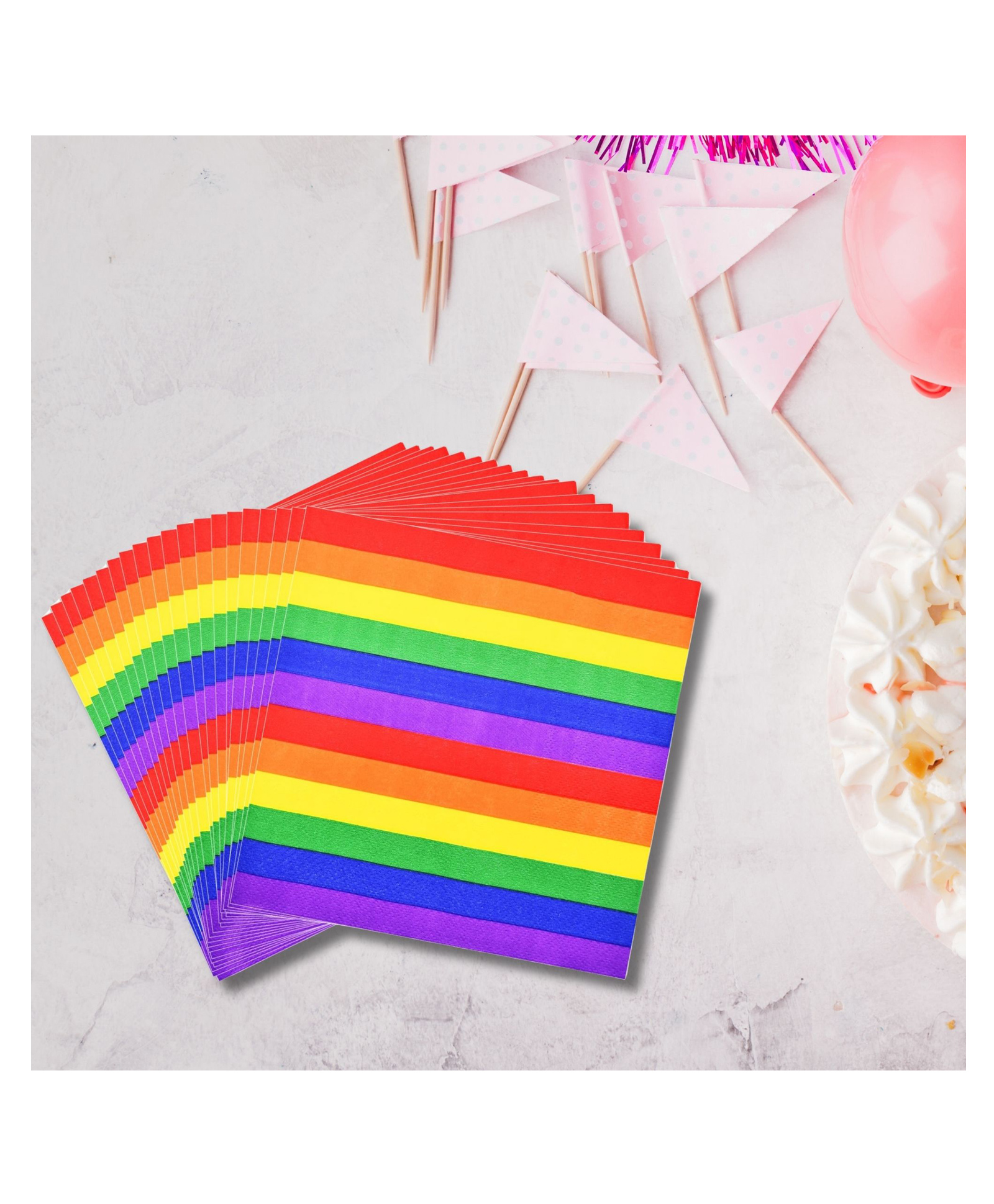 Party Anthem 2 Ply Rainbow Stripes Paper Napkins - Pack of 40 - Multicolor