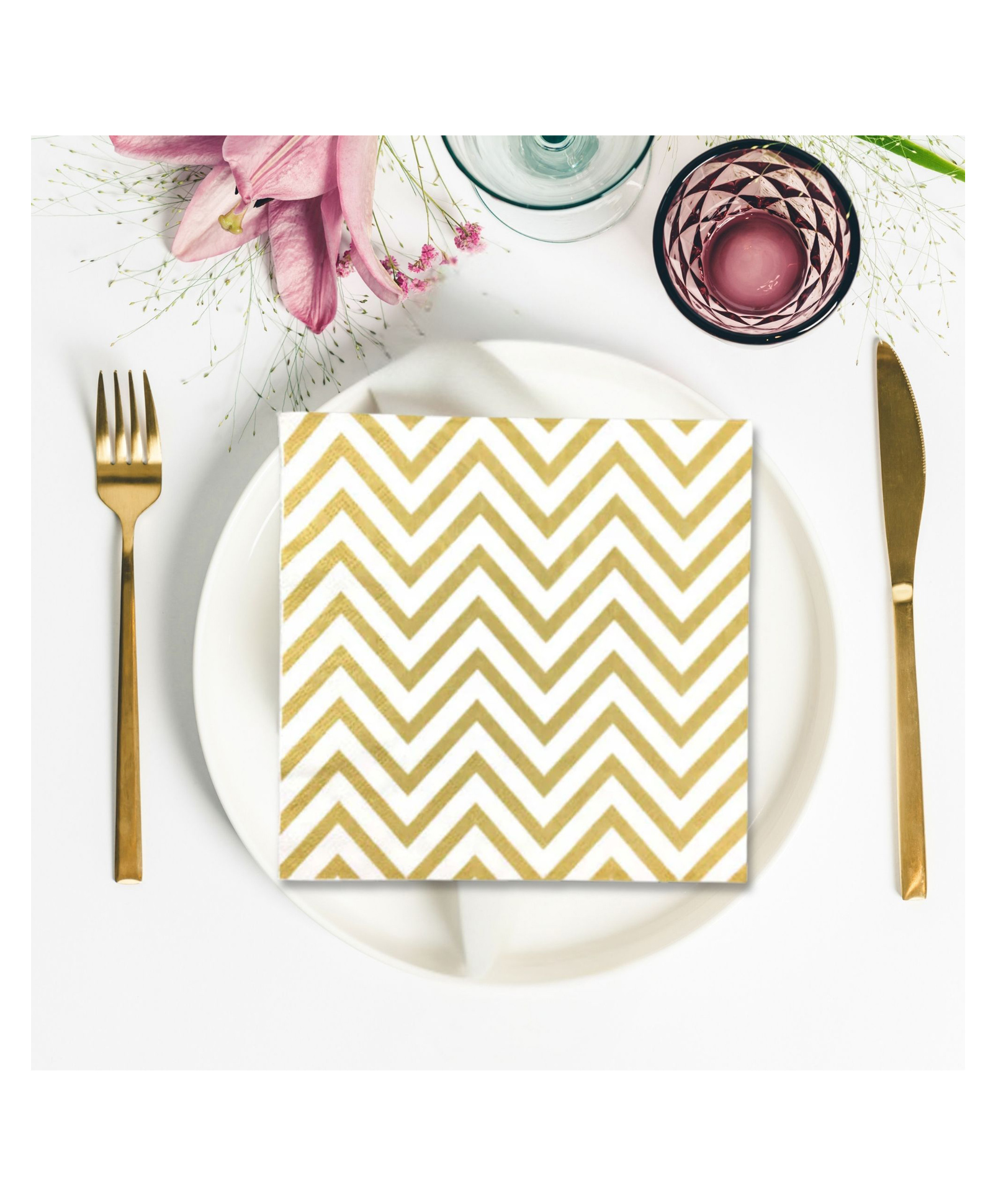 Party Anthem 2 Ply Chevron Golden Paper Napkins - Pack of 40