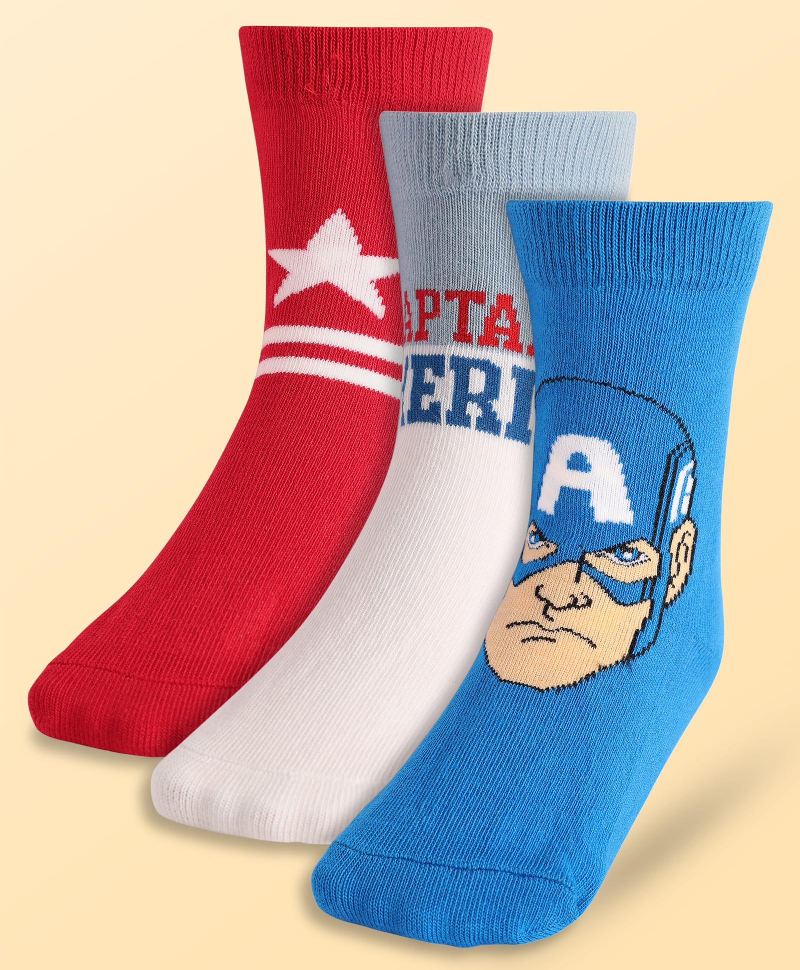 Pine Kids Marvel Knit Antibacterial Socks With Avengers Graphics Pack Of 3 - Red Blue & White-image-24