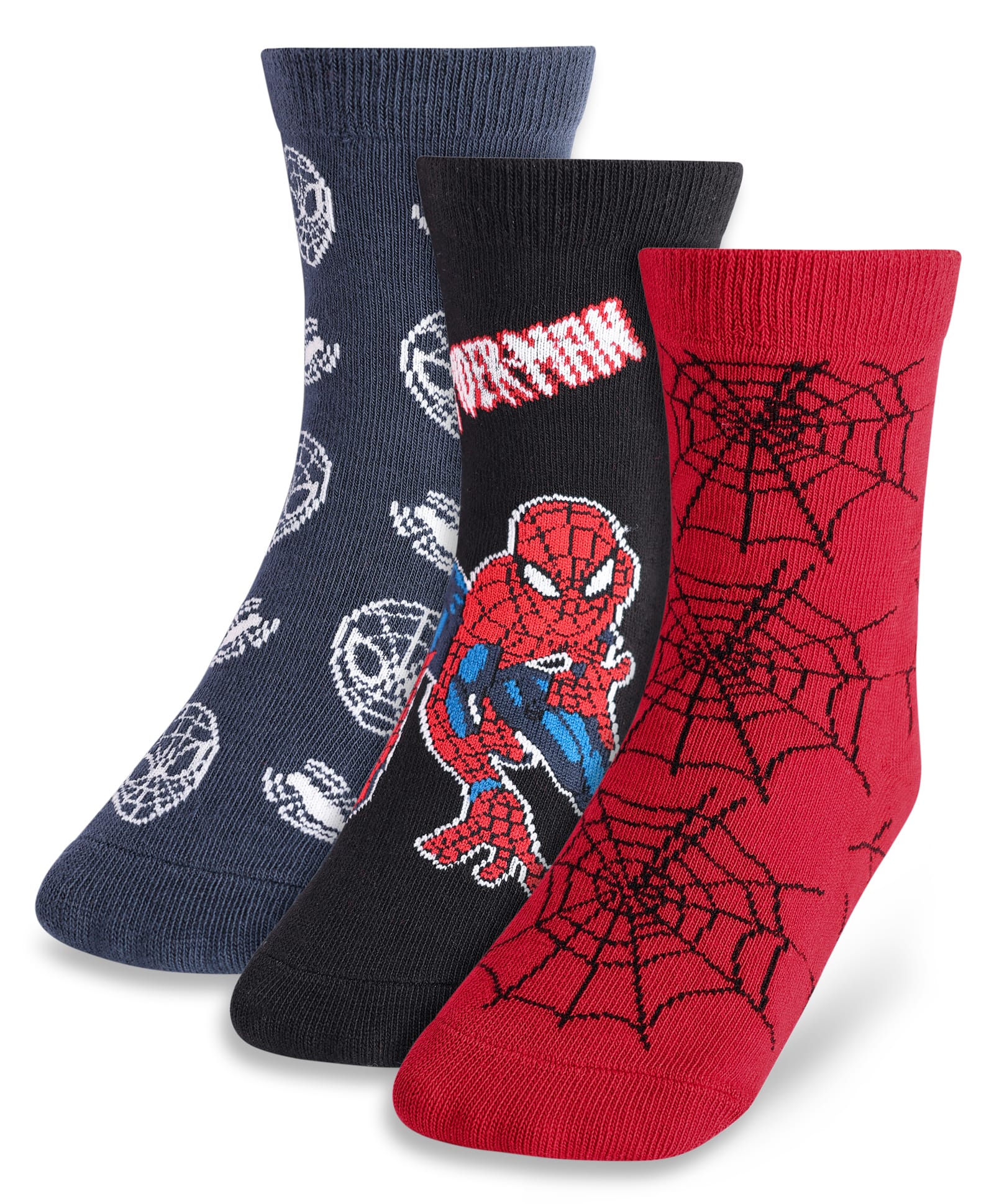 Pine Kids Marvel Knit Antibacterial Socks With Spider Man Graphics Pack Of 3 - Red Black & Grey-image-49