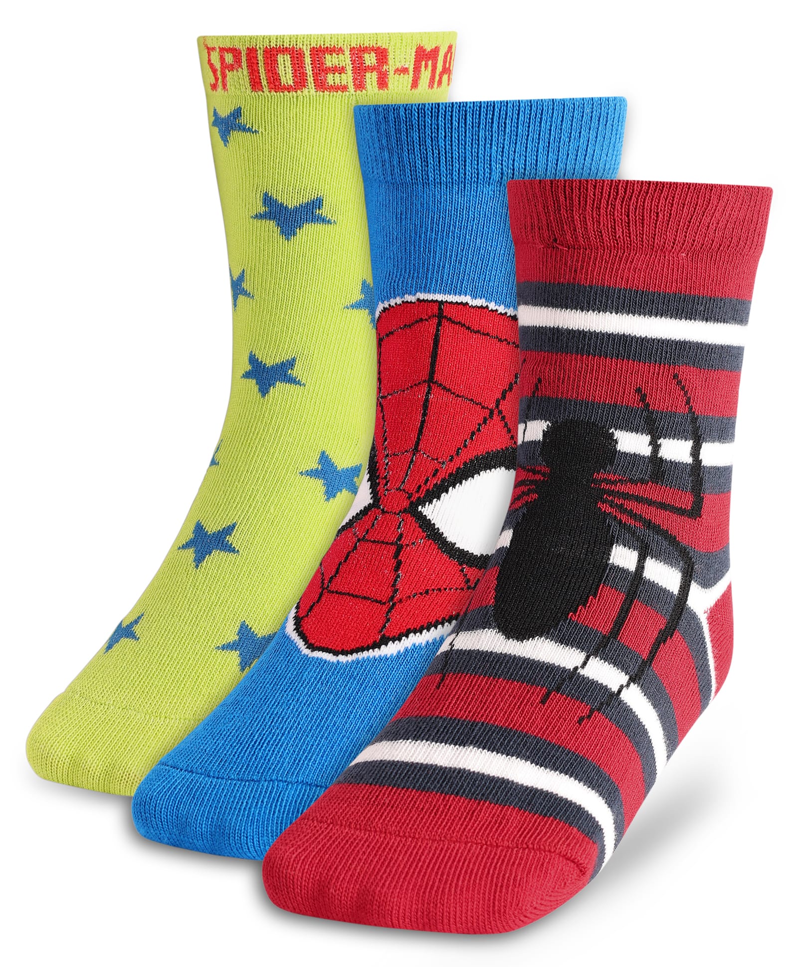 Pine Kids Knit Antibacterial Socks With Spider Man Graphics Pack Of 3 - Red Blue & Green-image-39