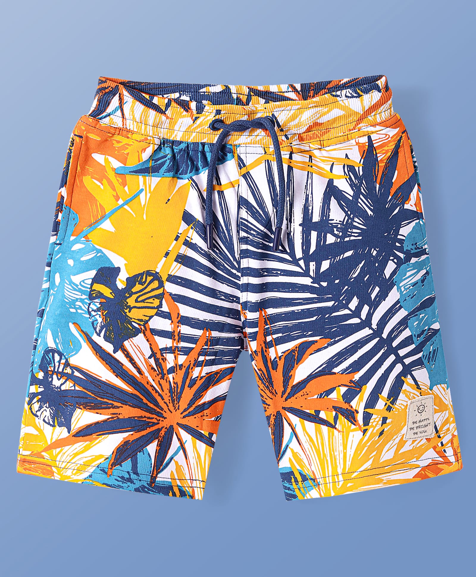 Pine Kids Looper Knit Above Knee Length Shorts with Tropical Print - Blue & Yellow-picture-28