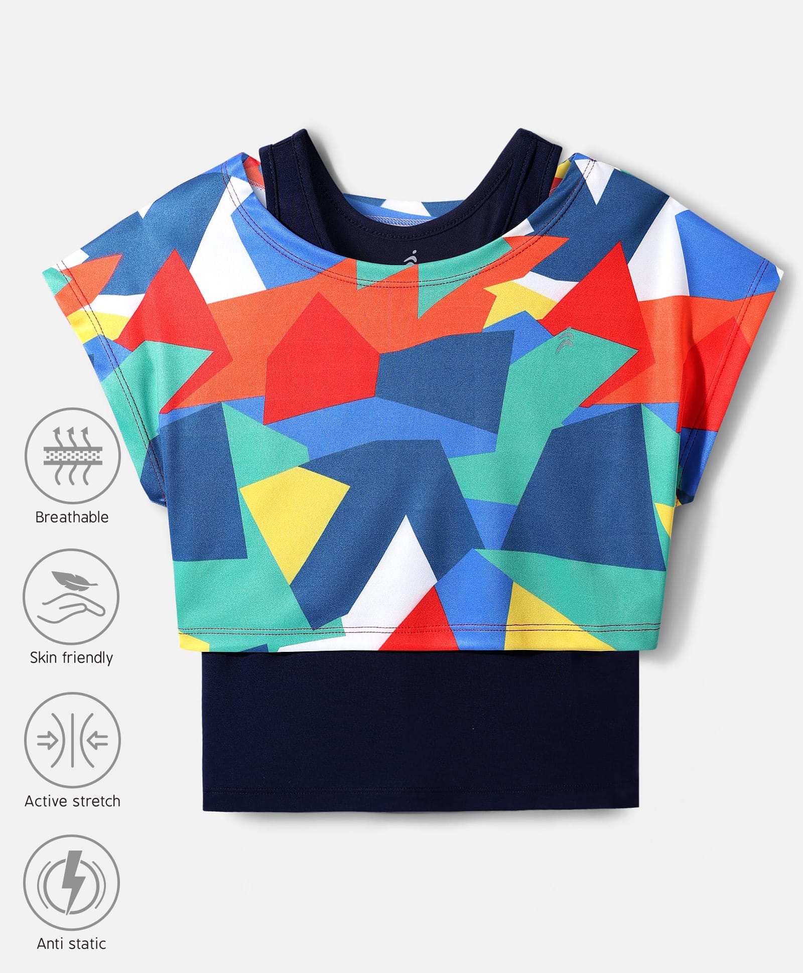 Pine Active Half Sleeves Super Stretch Crop Top & Inner T-Shirt - Blue & Black-picture-27