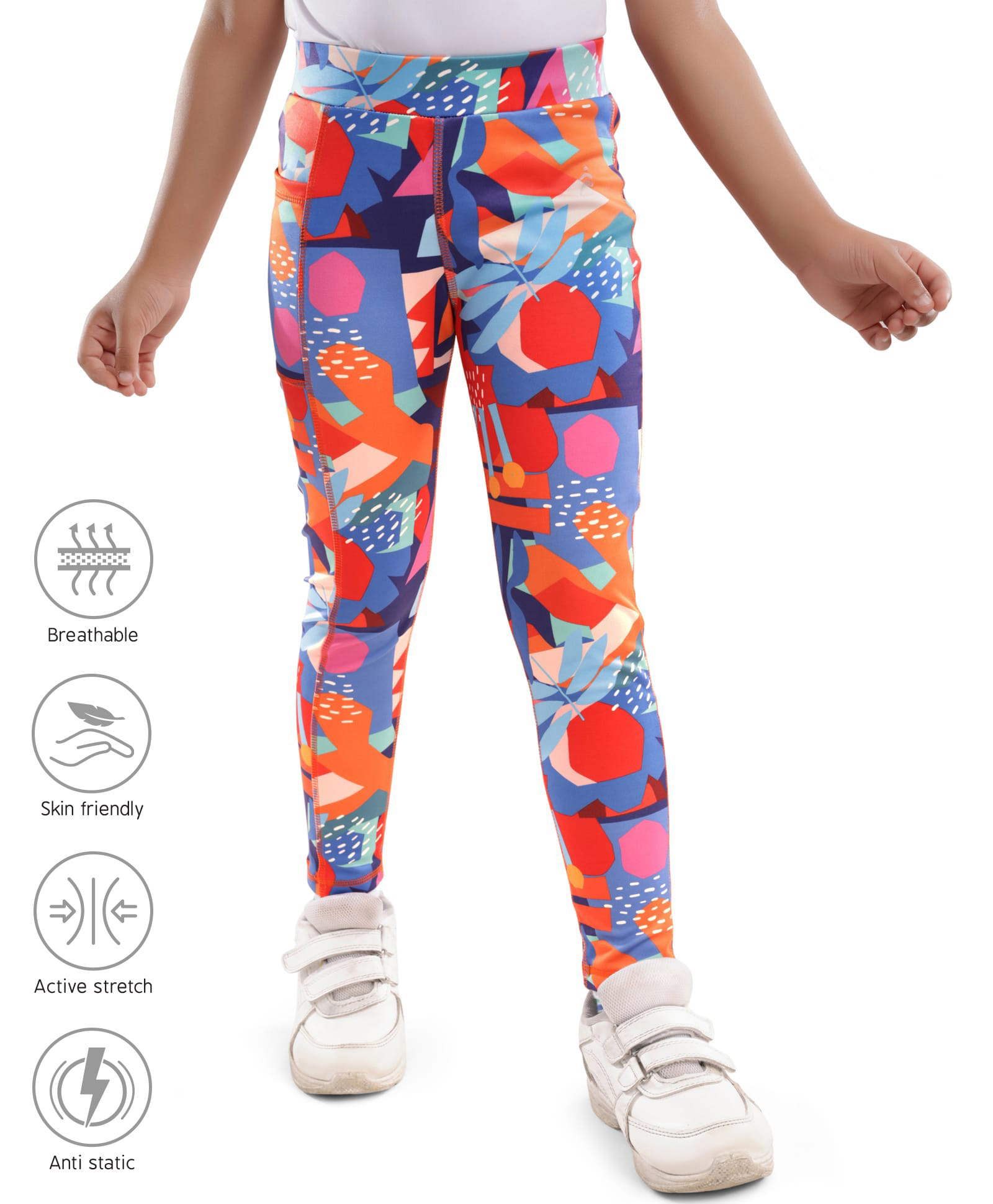 Pine Active Full Length Super Stretch Leggings with Abstract Print - Navy Blue