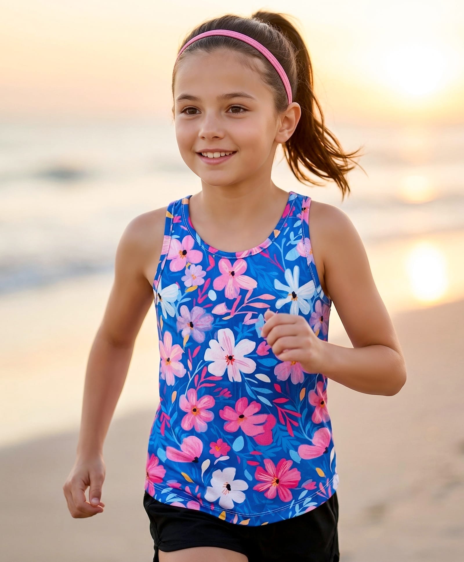 Pine Active Knit Sleeveless Tank T-Shirt With Floral Print - Blue-picture-14