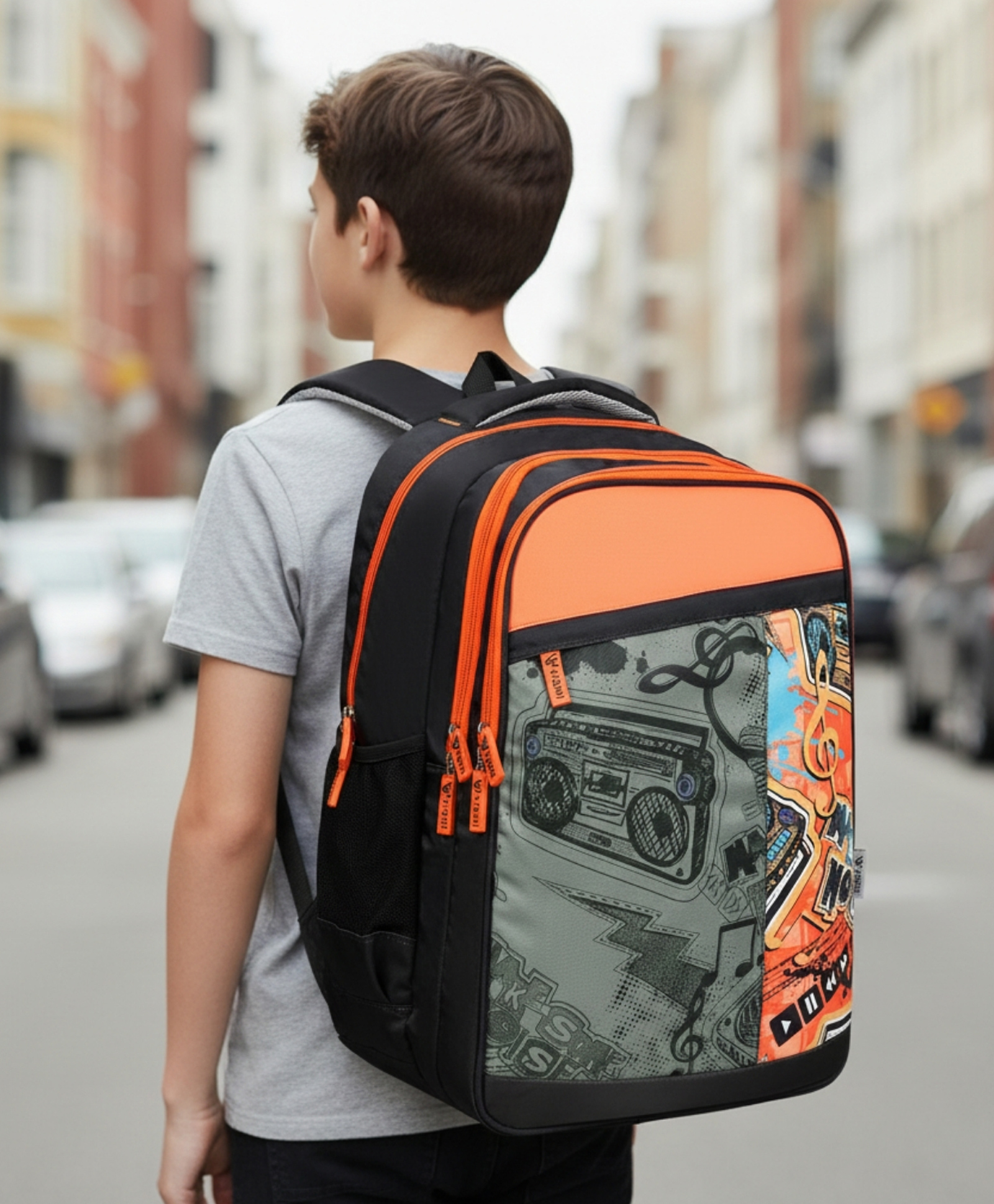 VISMIINTREND 19-Inch School Bag for Boys & Girls - Spacious, Lightweight, Durable Backpack with Multiple Compartments & Water-Resistant Material - Groove - Black & Orange-Height 19 Inches-image-40