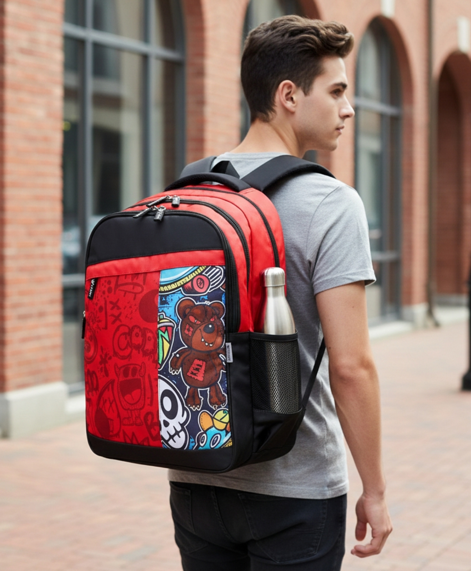 VISMIINTREND 19-Inch School Bag for Boys & Girls - Spacious, Lightweight, Durable Backpack with Multiple Compartments & Water-Resistant Material Red - Spooky-Black & Red -Height 19 Inches-image-41