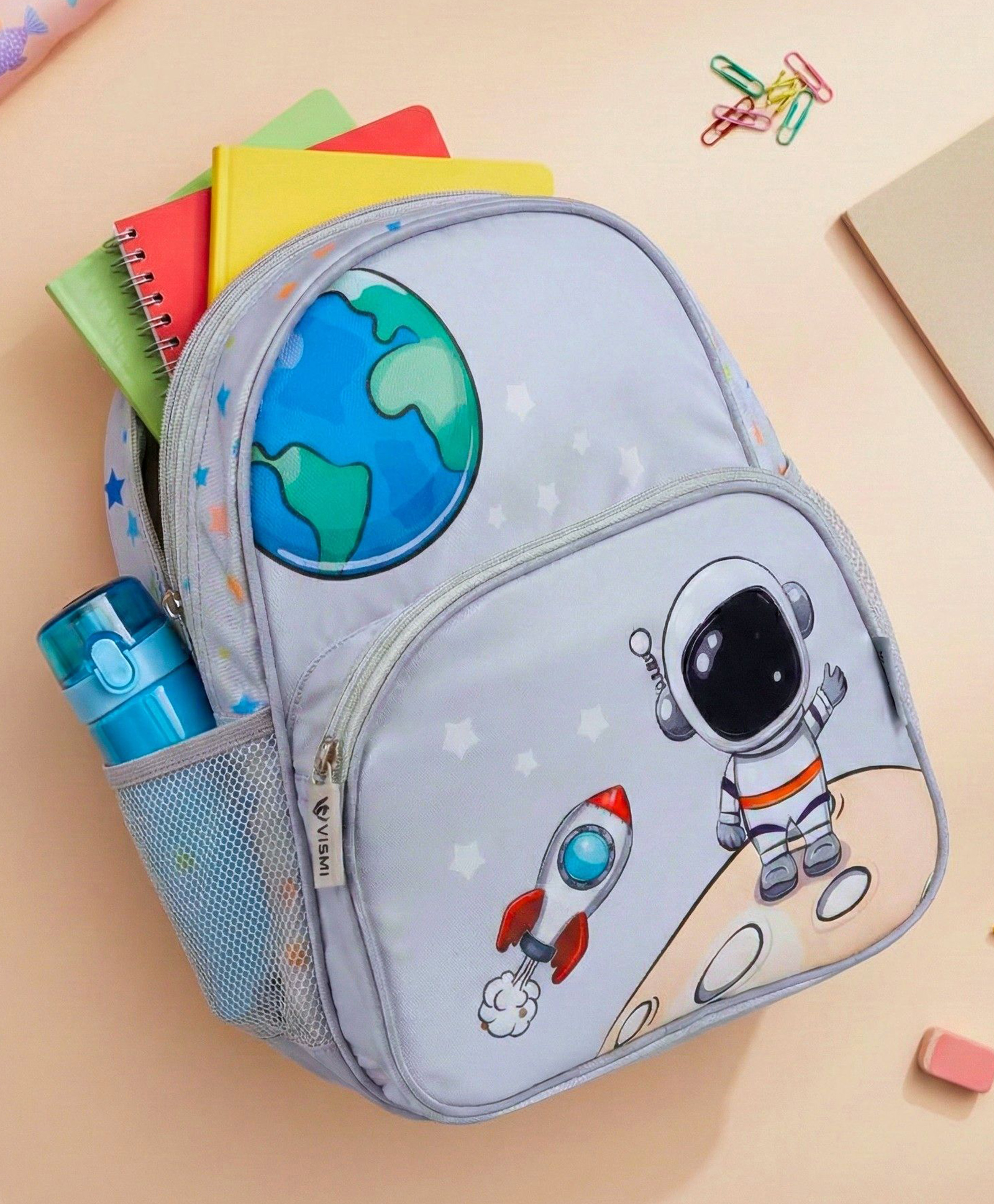 VISMIINTREND Preschool School Bag for Baby Kids, Small Cute Bags for Girls/Boys - Grey Height 13 Inch-image-13