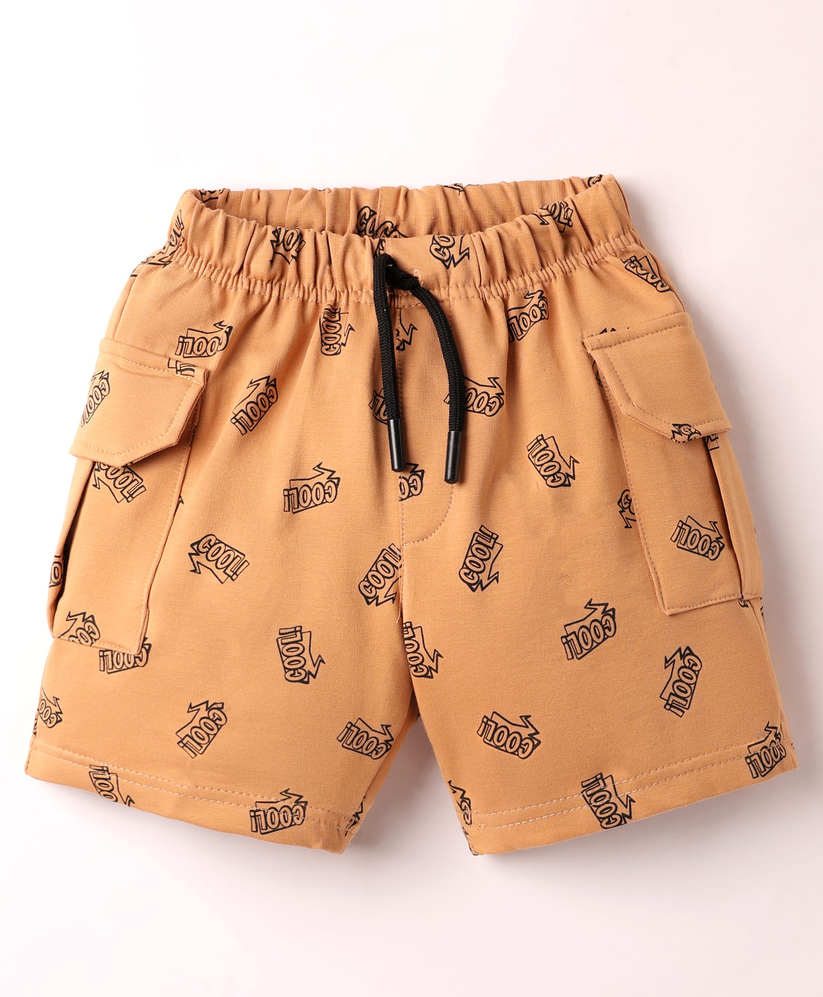 Evimo Single Jersey Knit Knee Length Shorts with Cool Theme Text Print - Tan-picture-21