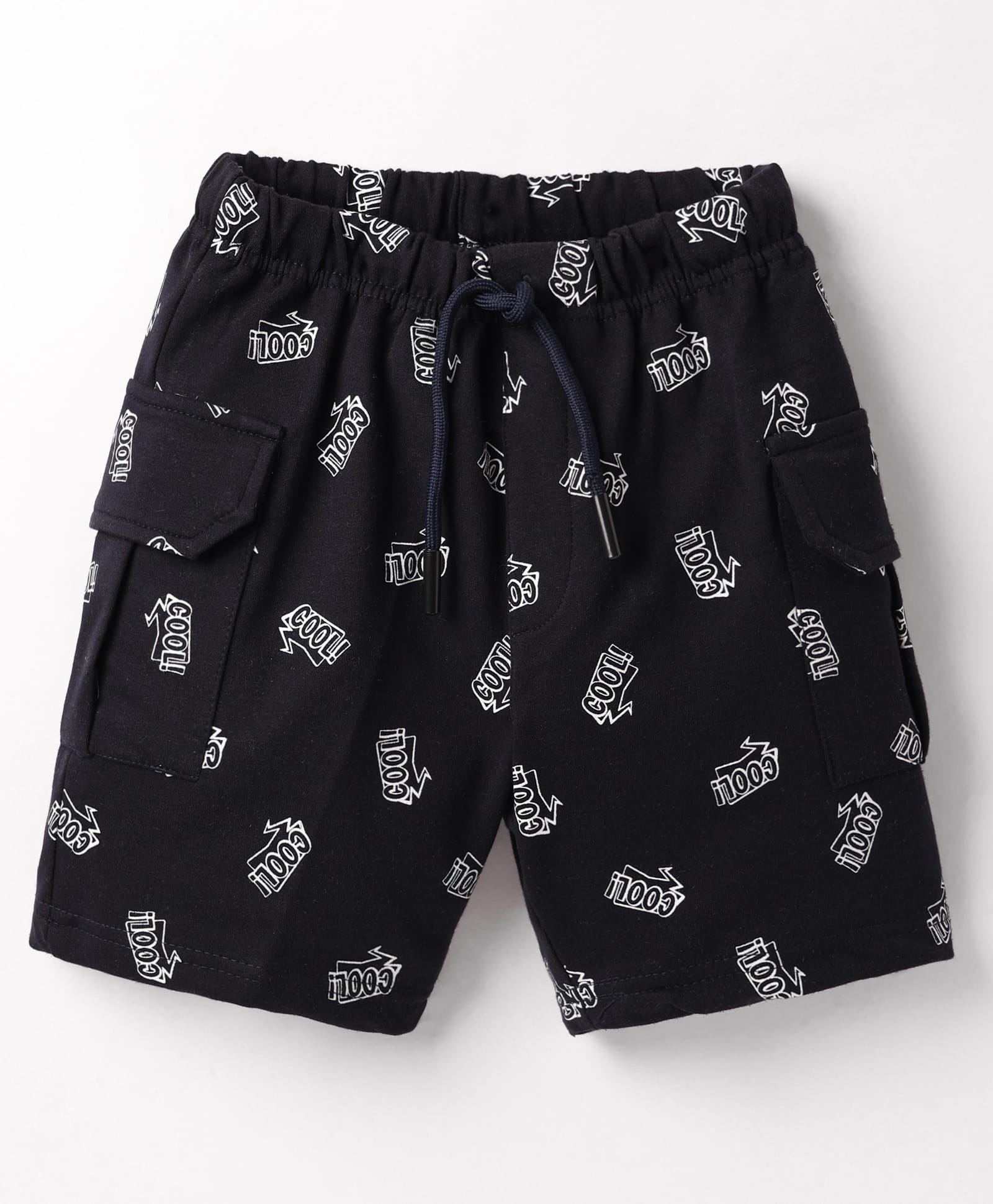 Evimo Single Jersey Knit Knee Length Shorts with Cool Theme Text Print - Navy Blue-picture-33