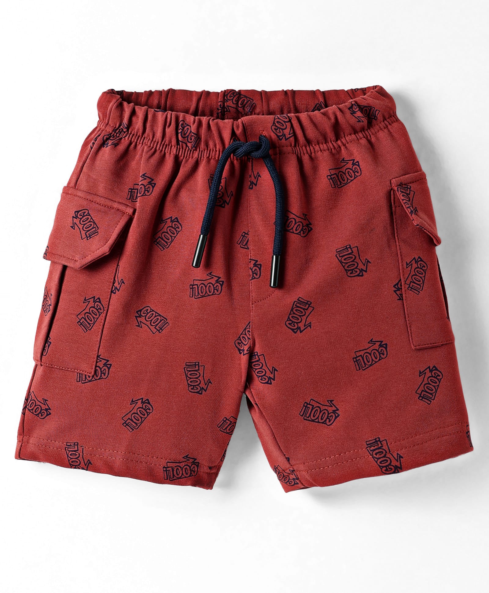 Evimo Single Jersey Knit Knee Length Shorts with Cool Theme Text Print - Dark Red-picture-25
