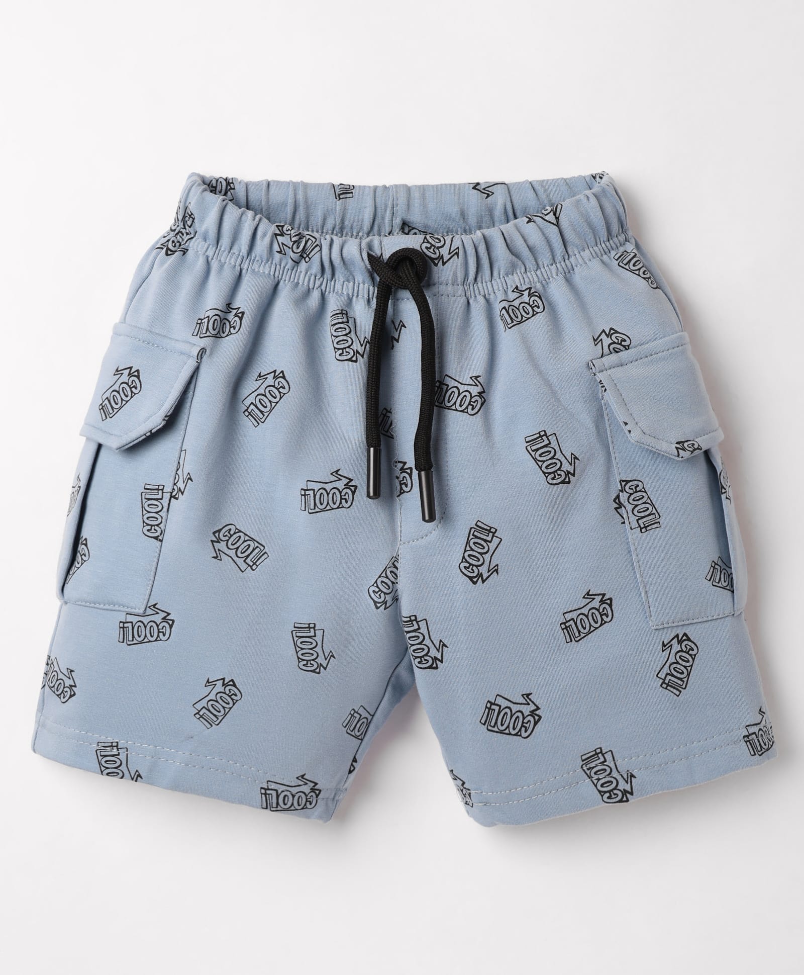 Evimo Single Jersey Knit Knee Length Shorts with Cool Theme Text Print - Light Blue-picture-24
