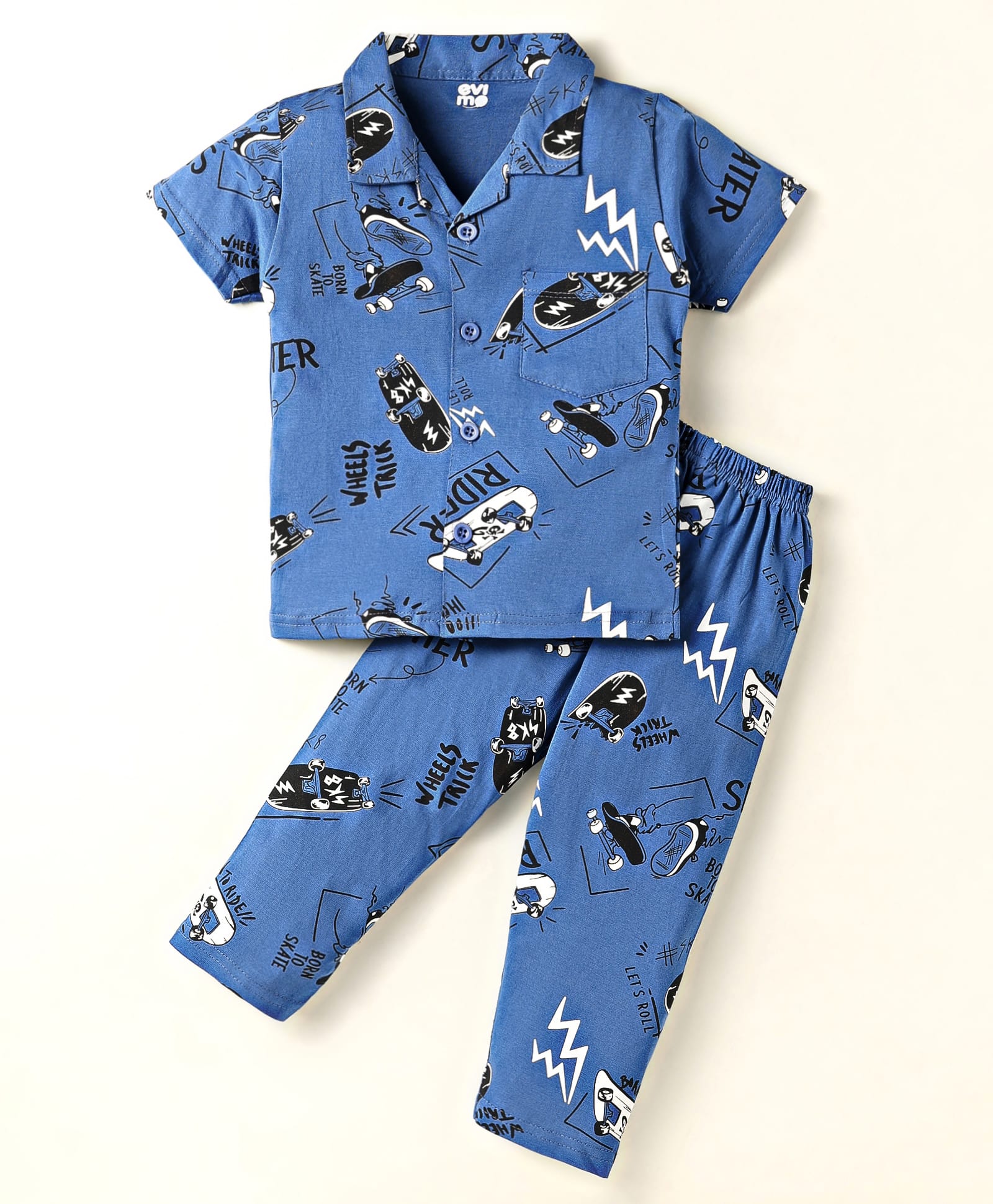 Evimo Single Jersey Knit Half Sleeves Night Suit With Skating Print - Royal Blue-picture-34