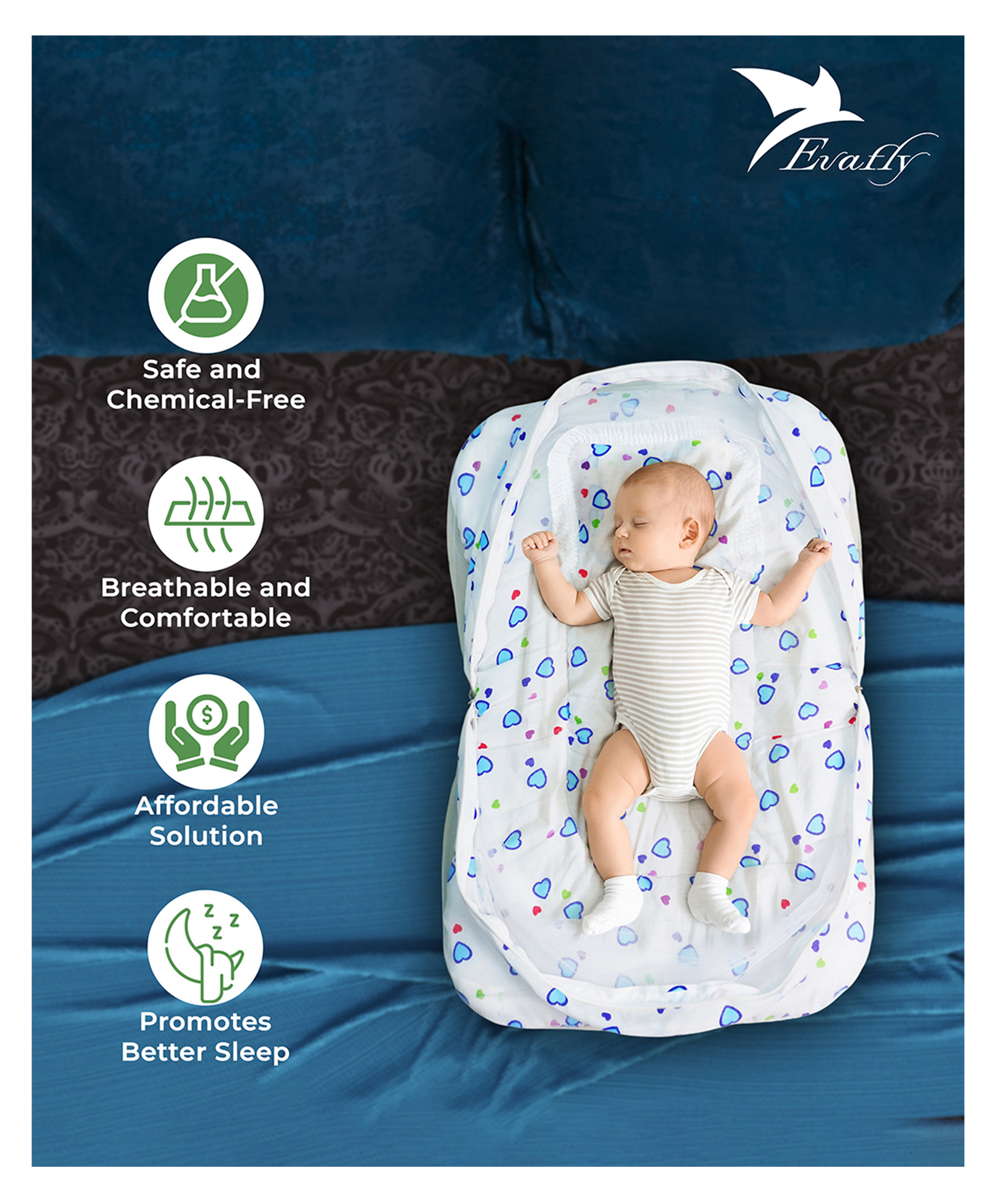 Evafly Mosquito net for Baby 0-12 Months with Cotton Bed (Size : L73cm X W44cm Colour - White)-image-29