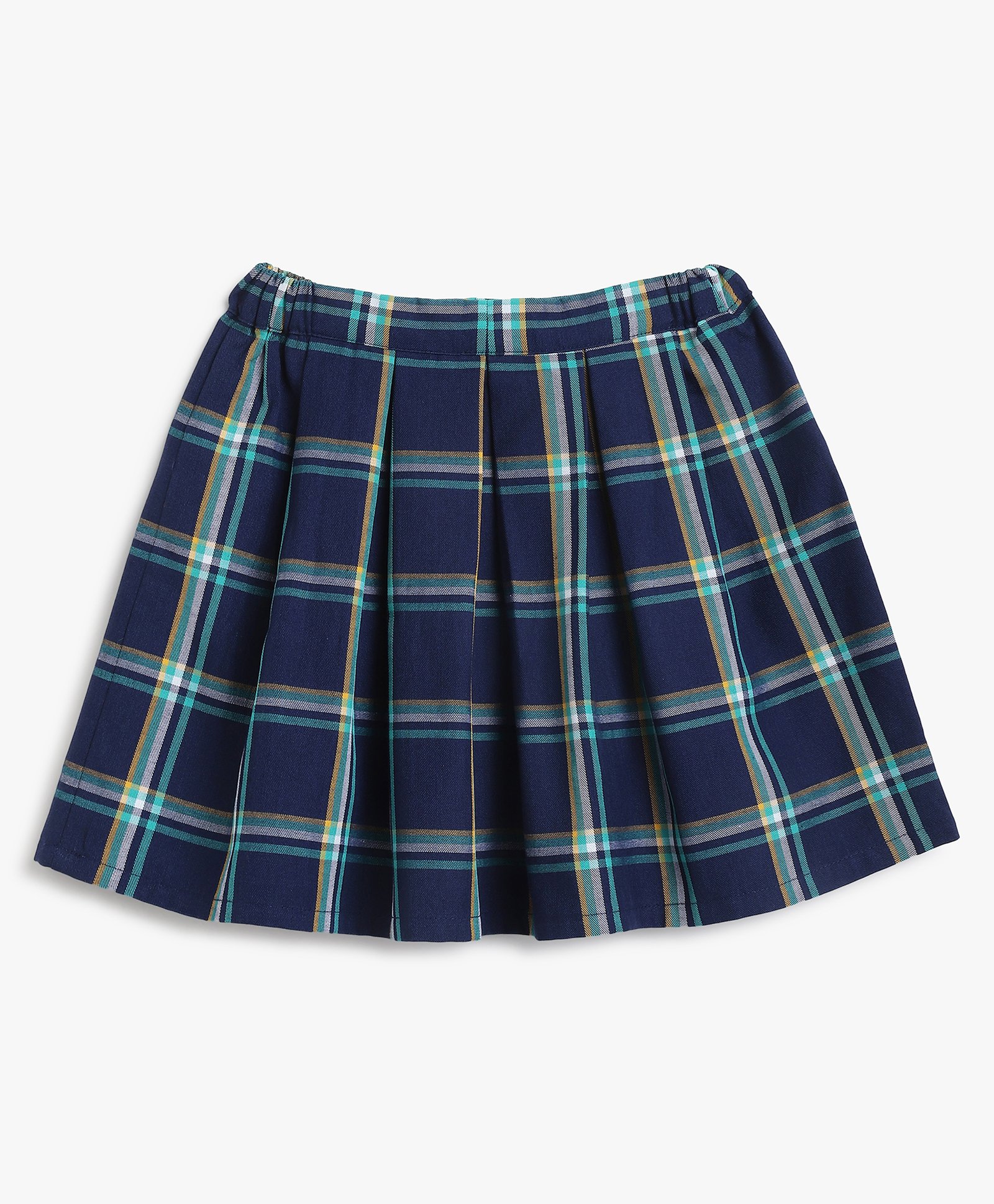 Campana 100% Cotton Checked Skirt - Navy & Turquoise Blue-image-20