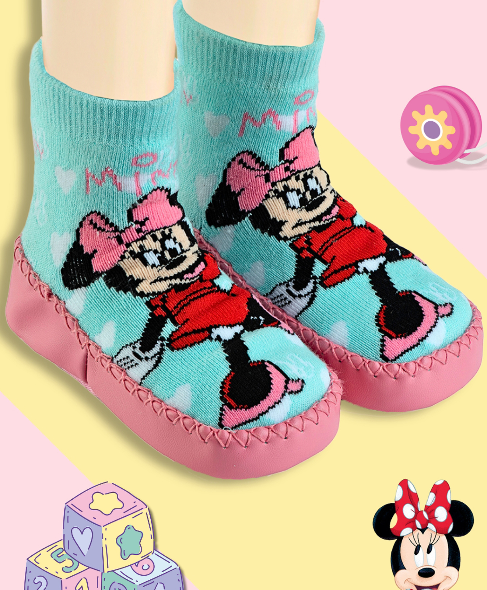 Disney by Yellow Bee Mickey & Friends Featuring Minnie Mouse Designed Sock Shoes - Aqua Blue & Pink-picture-4