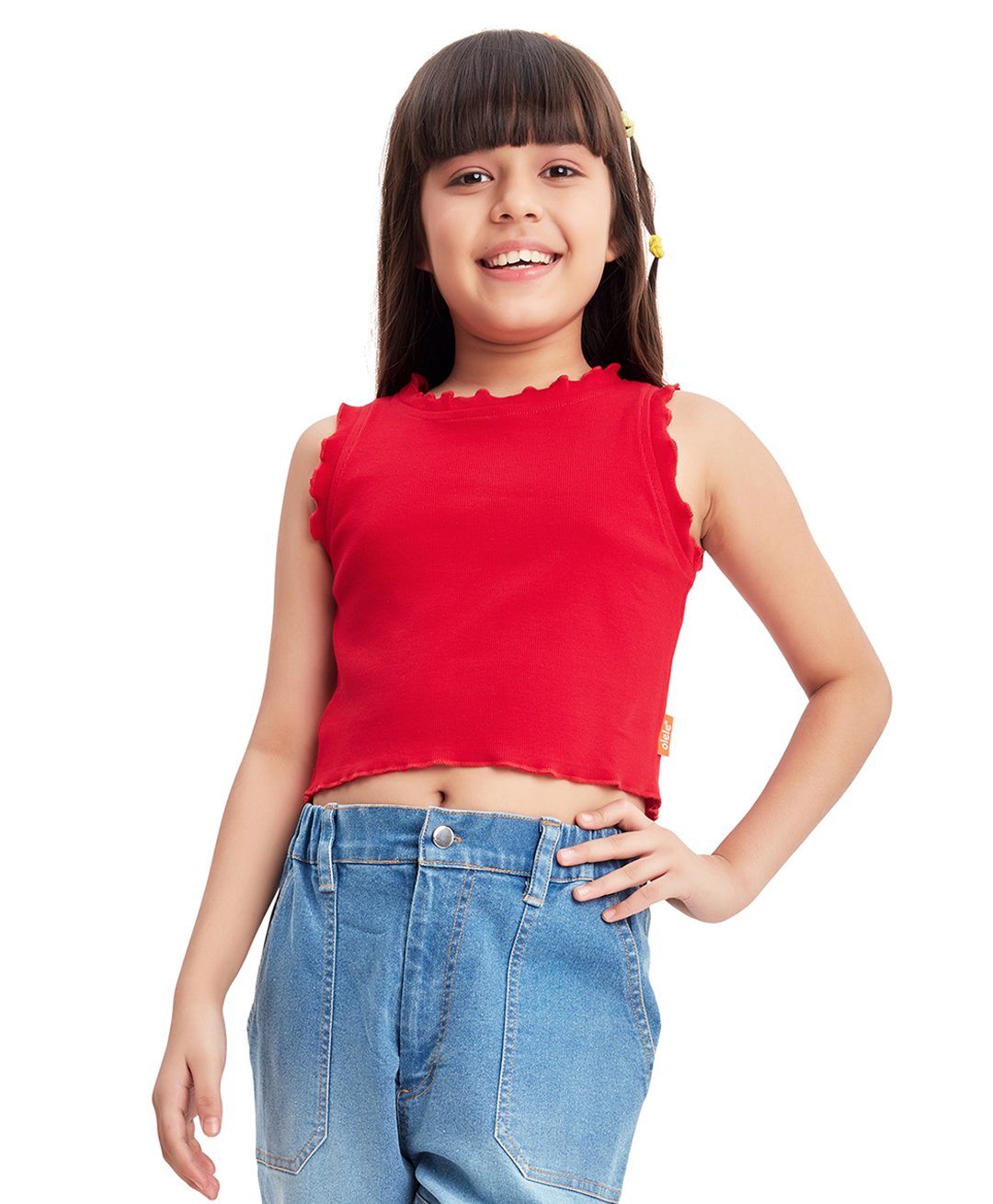 Olele Cotton Sleeveless Solid Crop Top - Red-picture-11