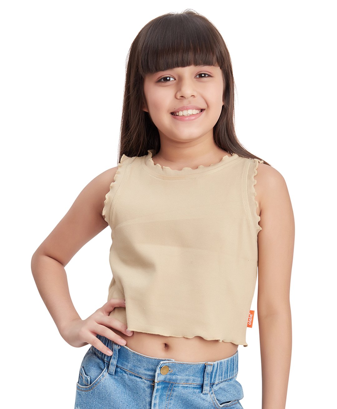 Olele Cotton Sleeveless Solid Crop Top - Brown-picture-16