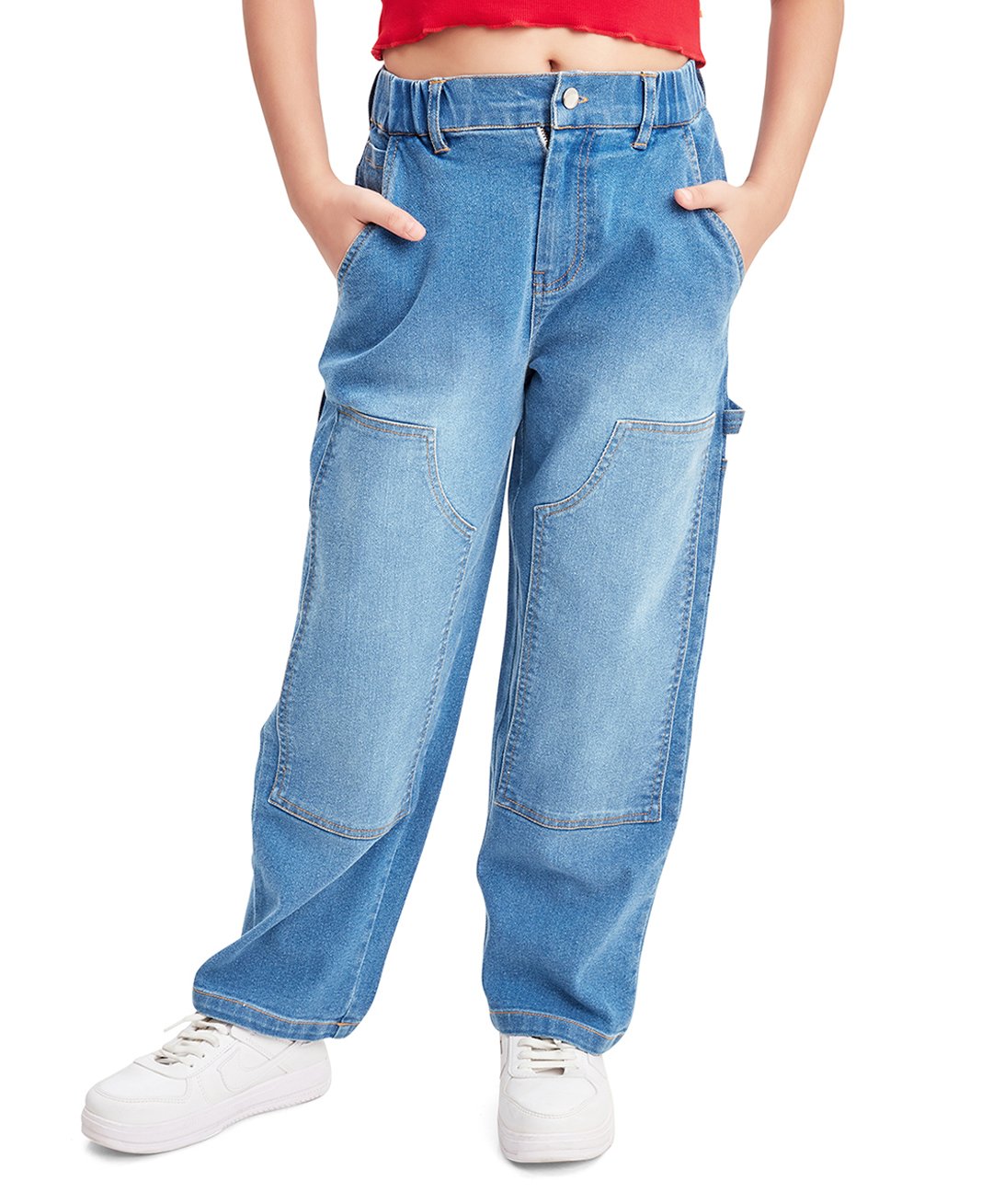 Olele Cotton Denim Carpenter Style Multi Pockets Mild Washed Jeans - Blue-picture-26