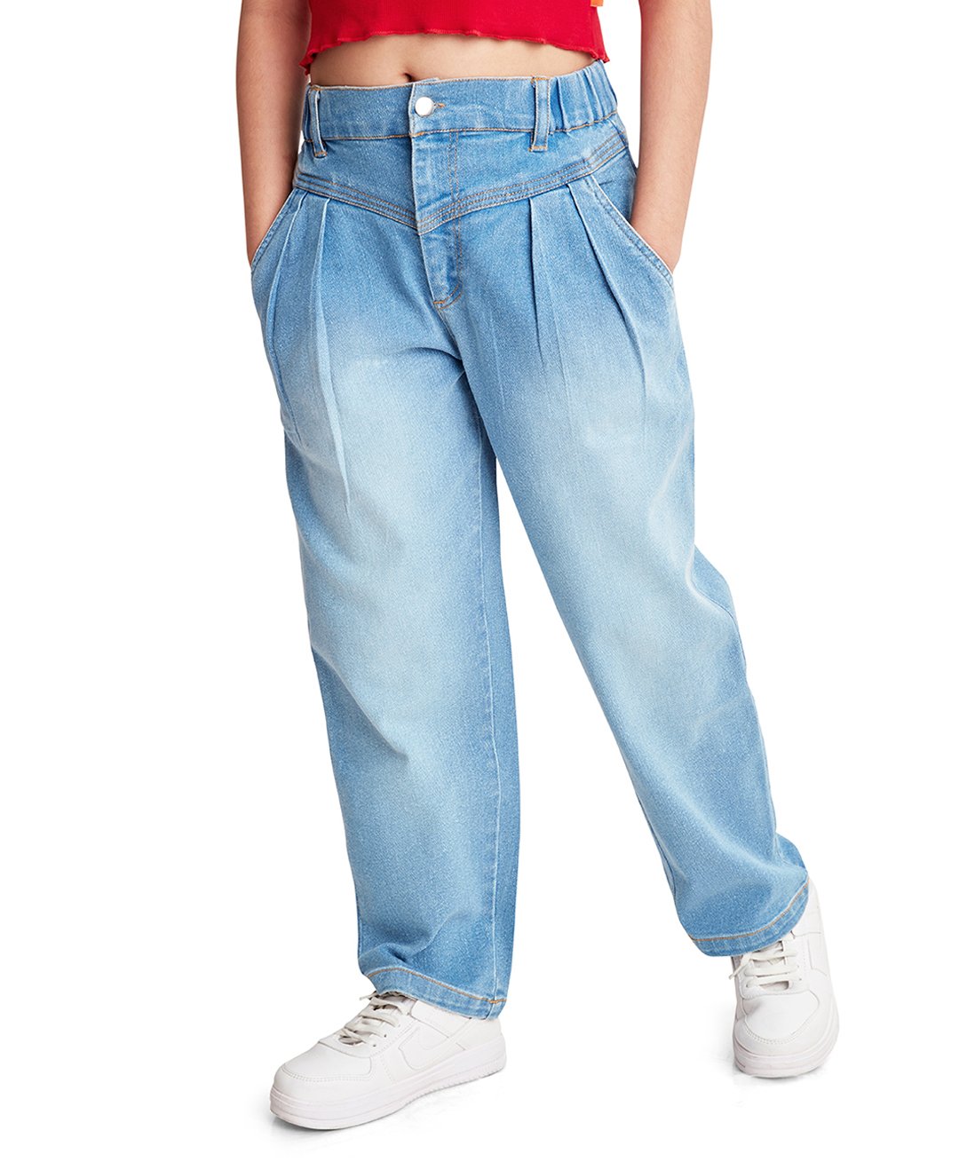 Olele Cotton Denim Retro Front Yoke Relaxed Fit Jeans - Blue-picture-17