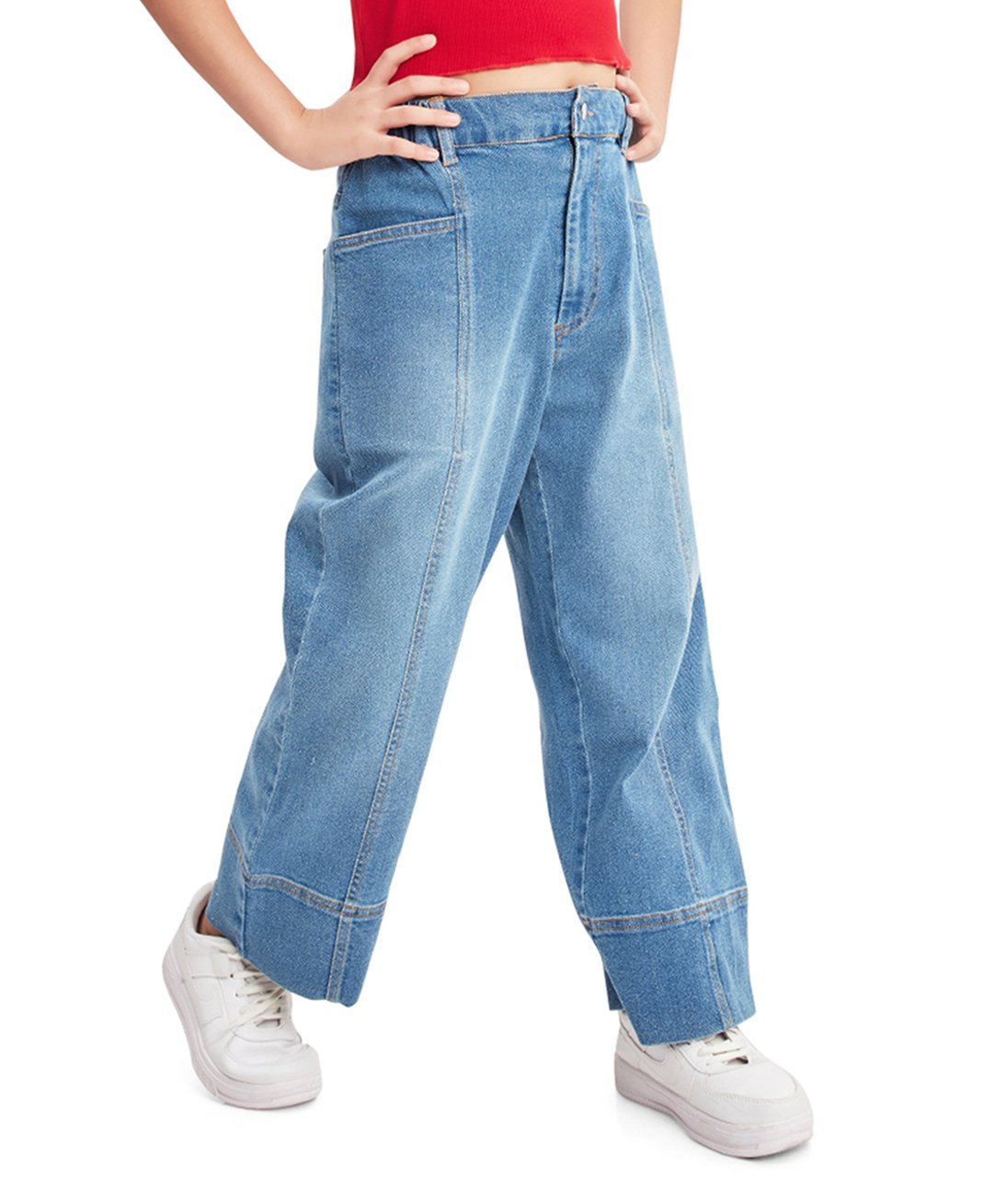 Olele Cotton Denim Retro Front Seam Jeans - Blue-picture-12